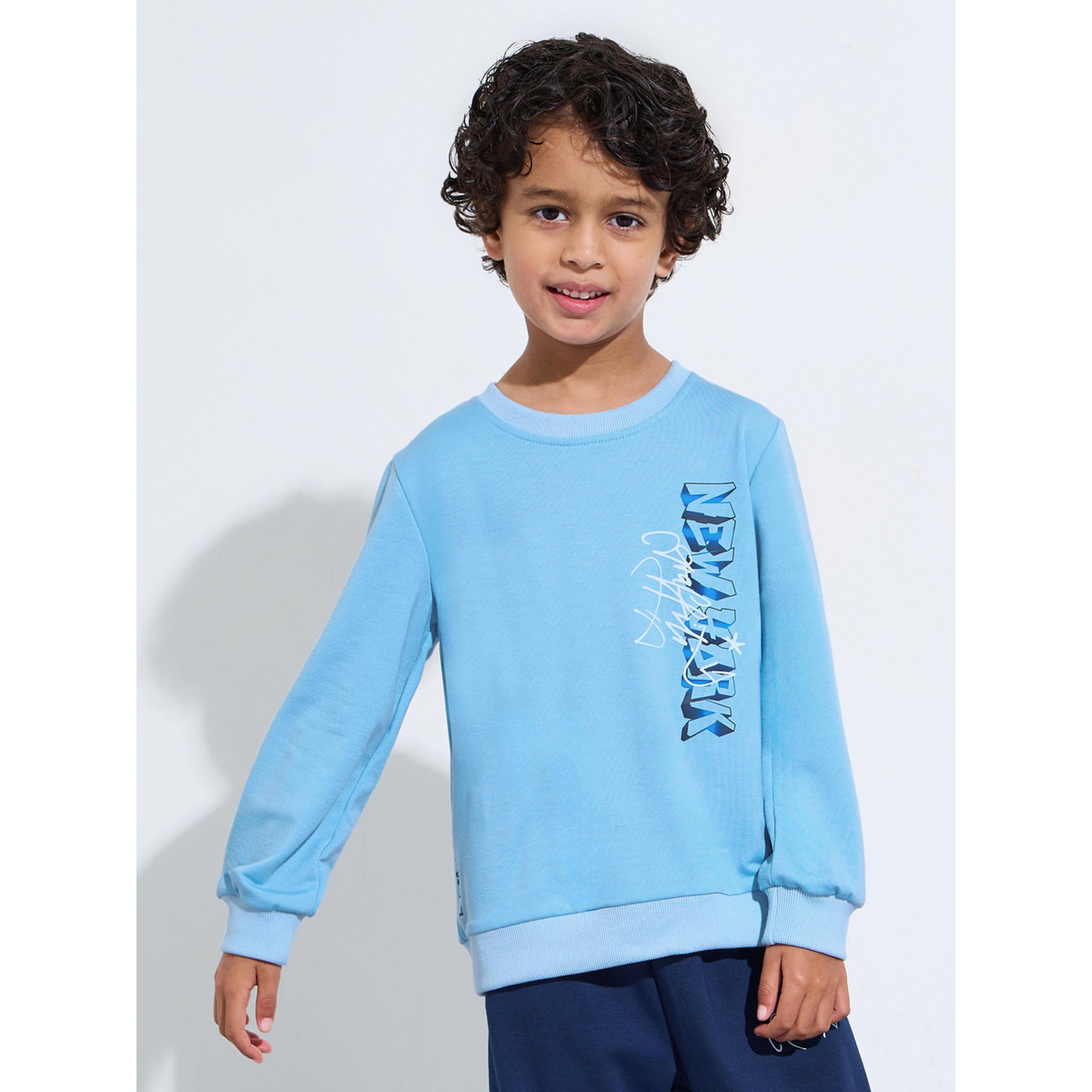 Styli Boys Navy Blue Graphic Print Oversized Sweatshirt and Joggers Set-boys-clothing-setsandcoords-image-2