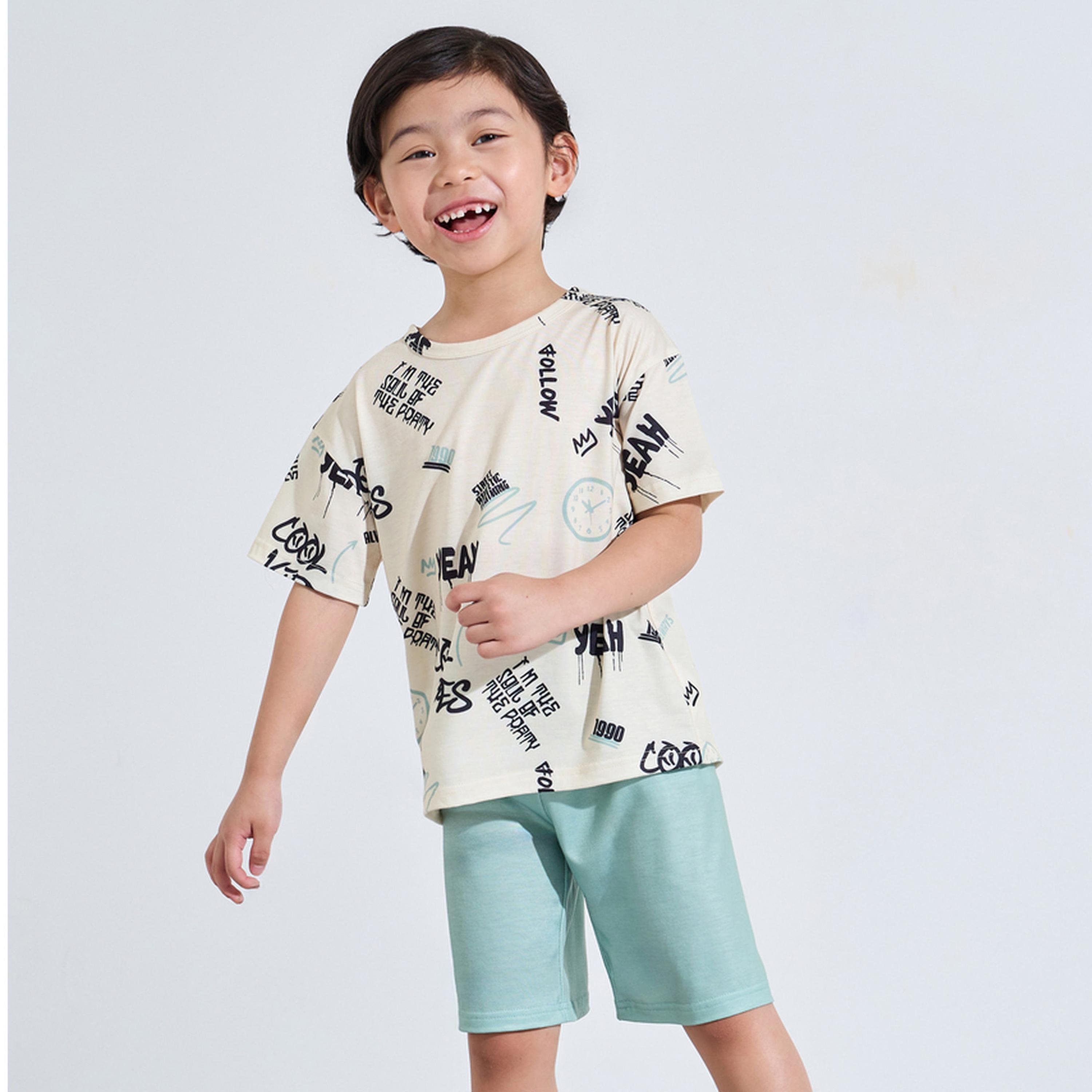 Styli Boys Graphic Print Short Sleeve T-Shirt and Shorts Set-boys-clothing-nightwear-image-1