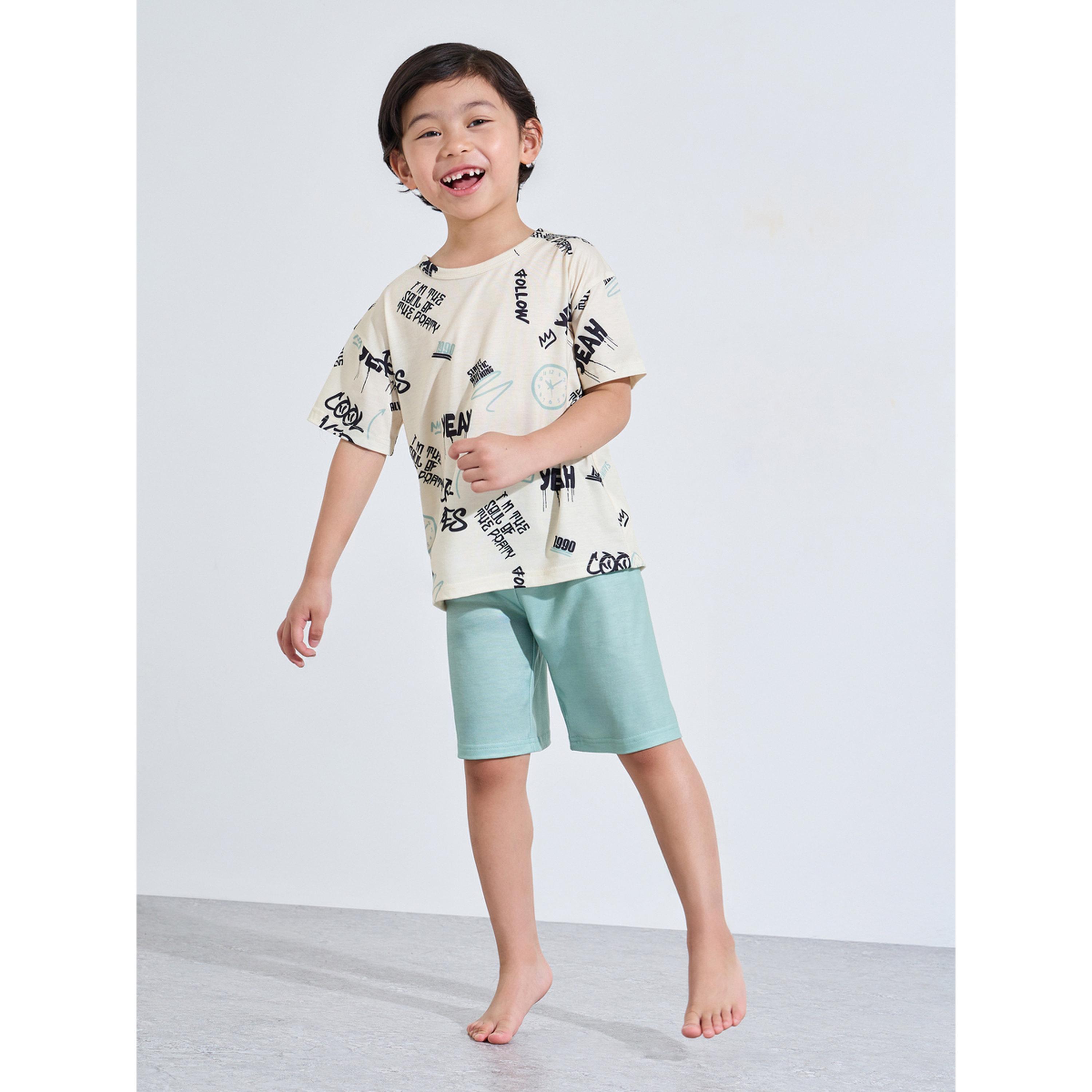 Styli Boys Graphic Print Short Sleeve T-Shirt and Shorts Set-boys-clothing-nightwear-image-2