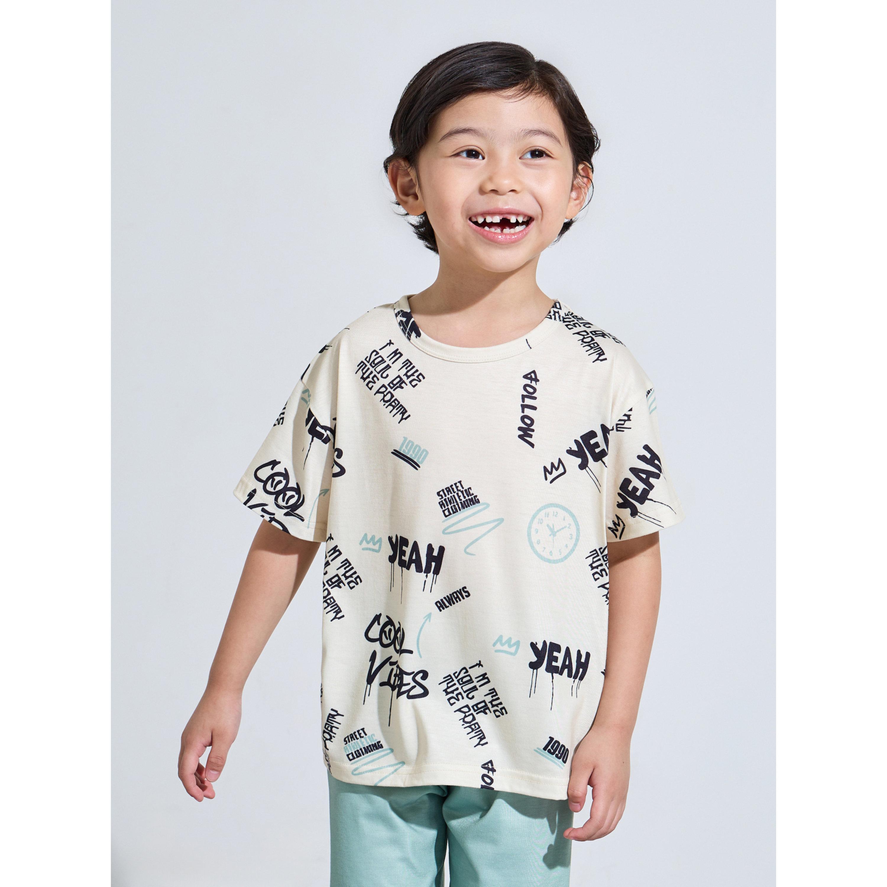 Styli Boys Graphic Print Short Sleeve T-Shirt and Shorts Set-boys-clothing-nightwear-image-3