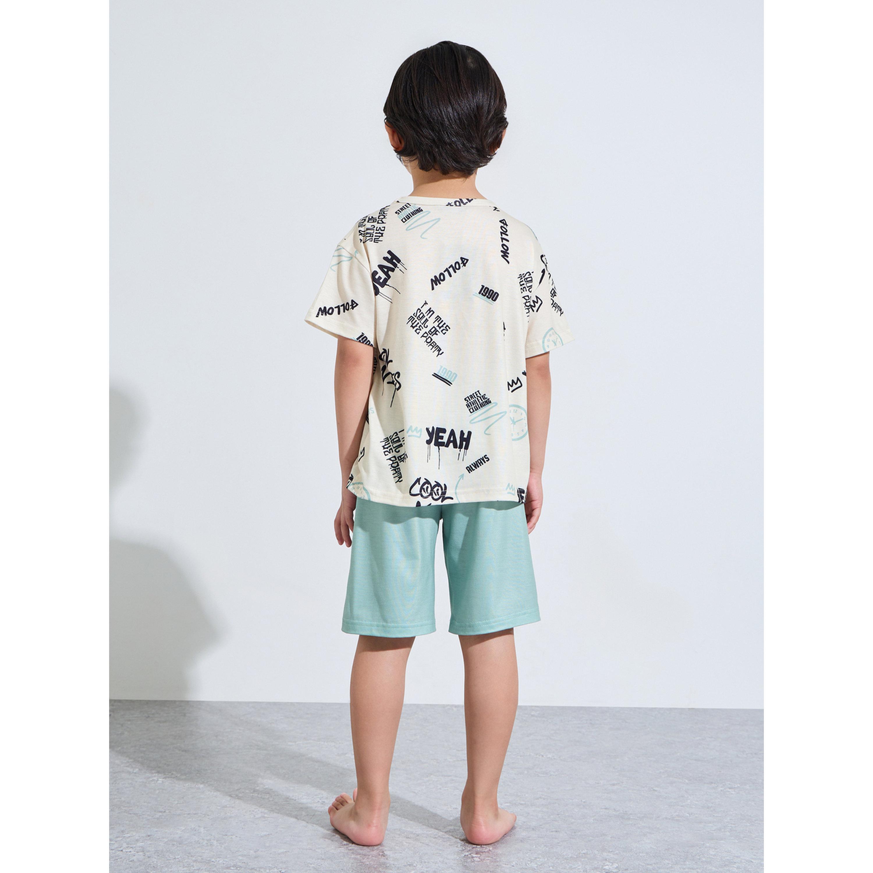Styli Boys Graphic Print Short Sleeve T-Shirt and Shorts Set-boys-clothing-nightwear-image-4