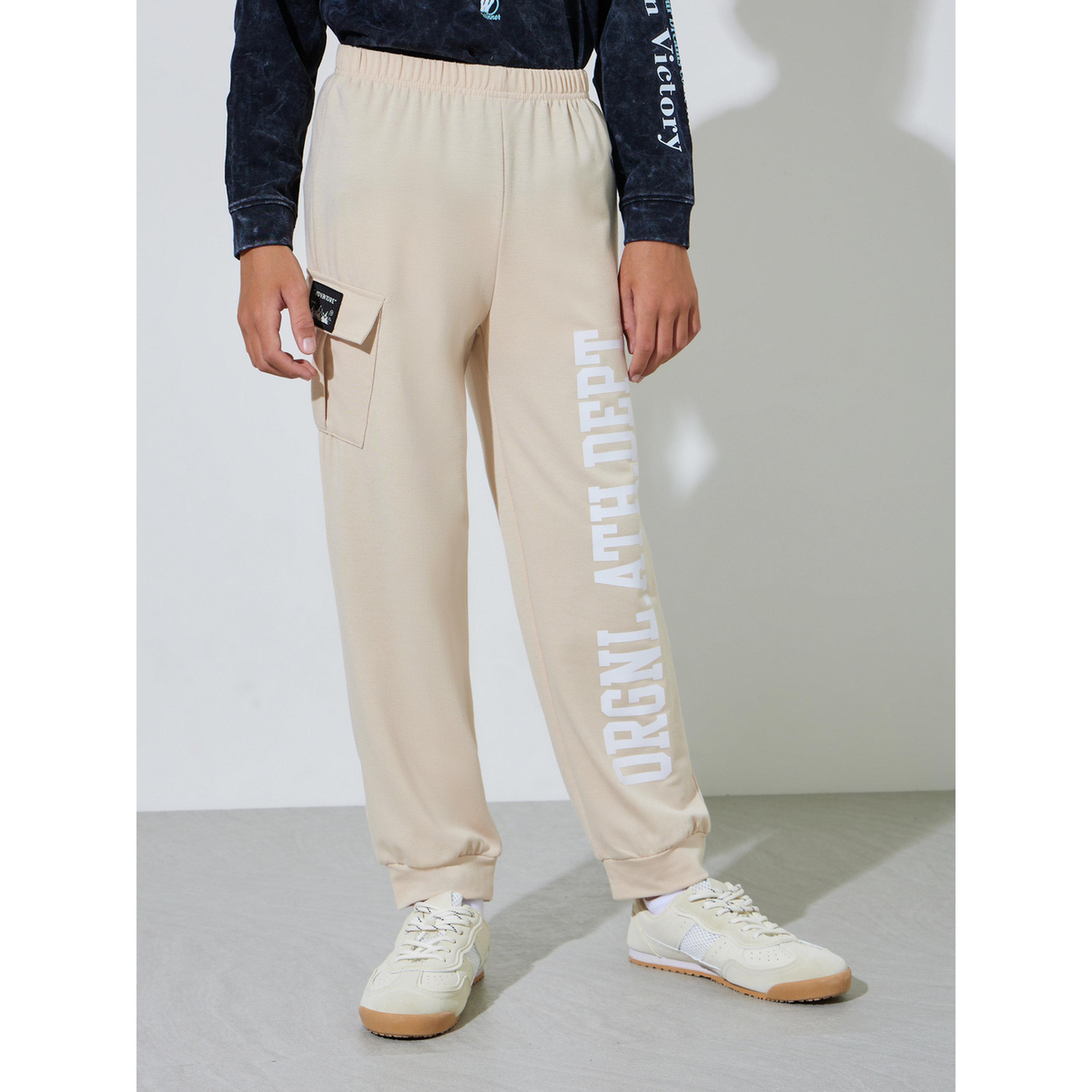 بنطال جوغر بطبعة شعار وتفاصيل جيوب للأولاد الكبار-boys-clothing-bottoms-joggersandtrackpants-image-1