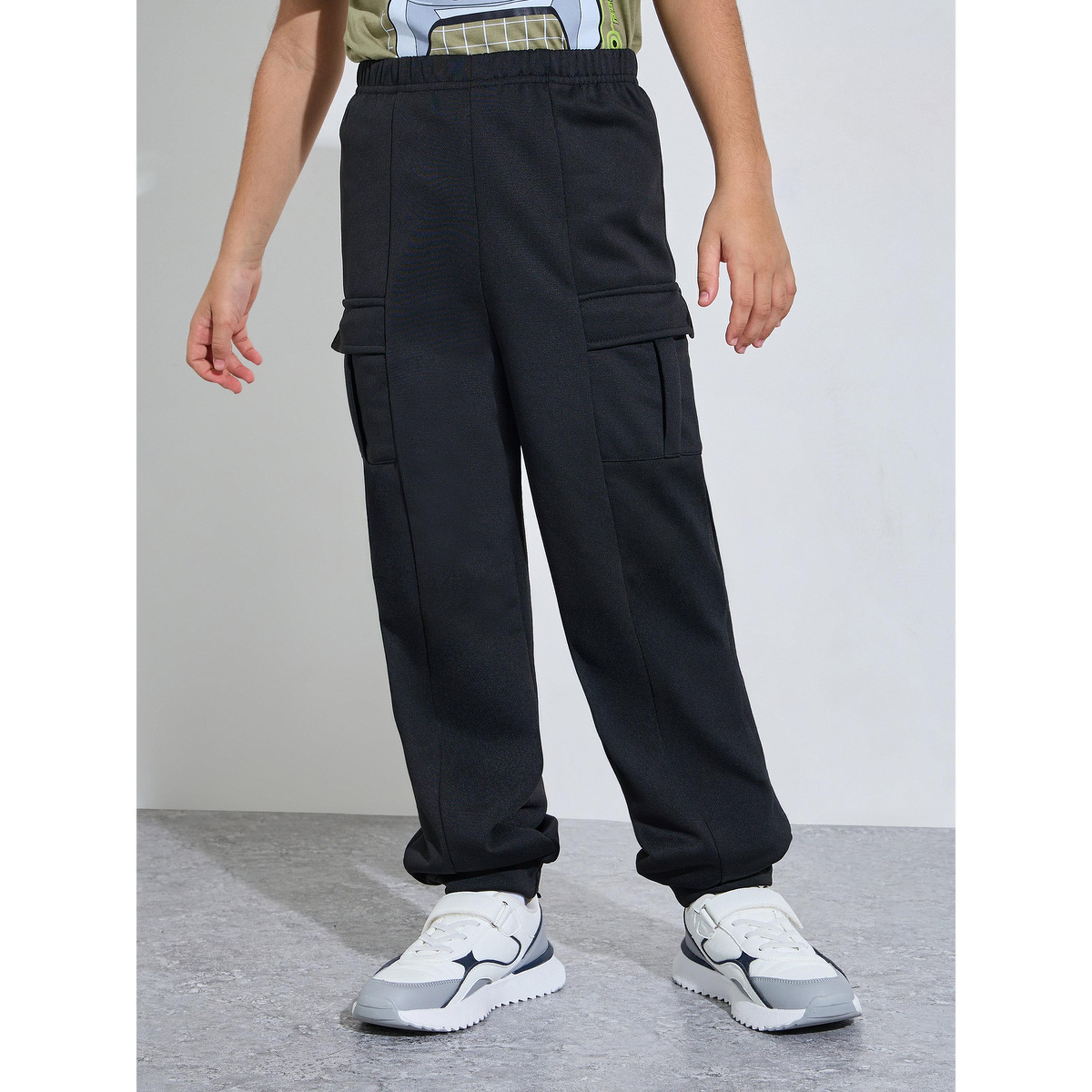 Styli Teen Boys Black Full length Cargo Pants-boys-clothing-bottoms-joggersandtrackpants-image-1