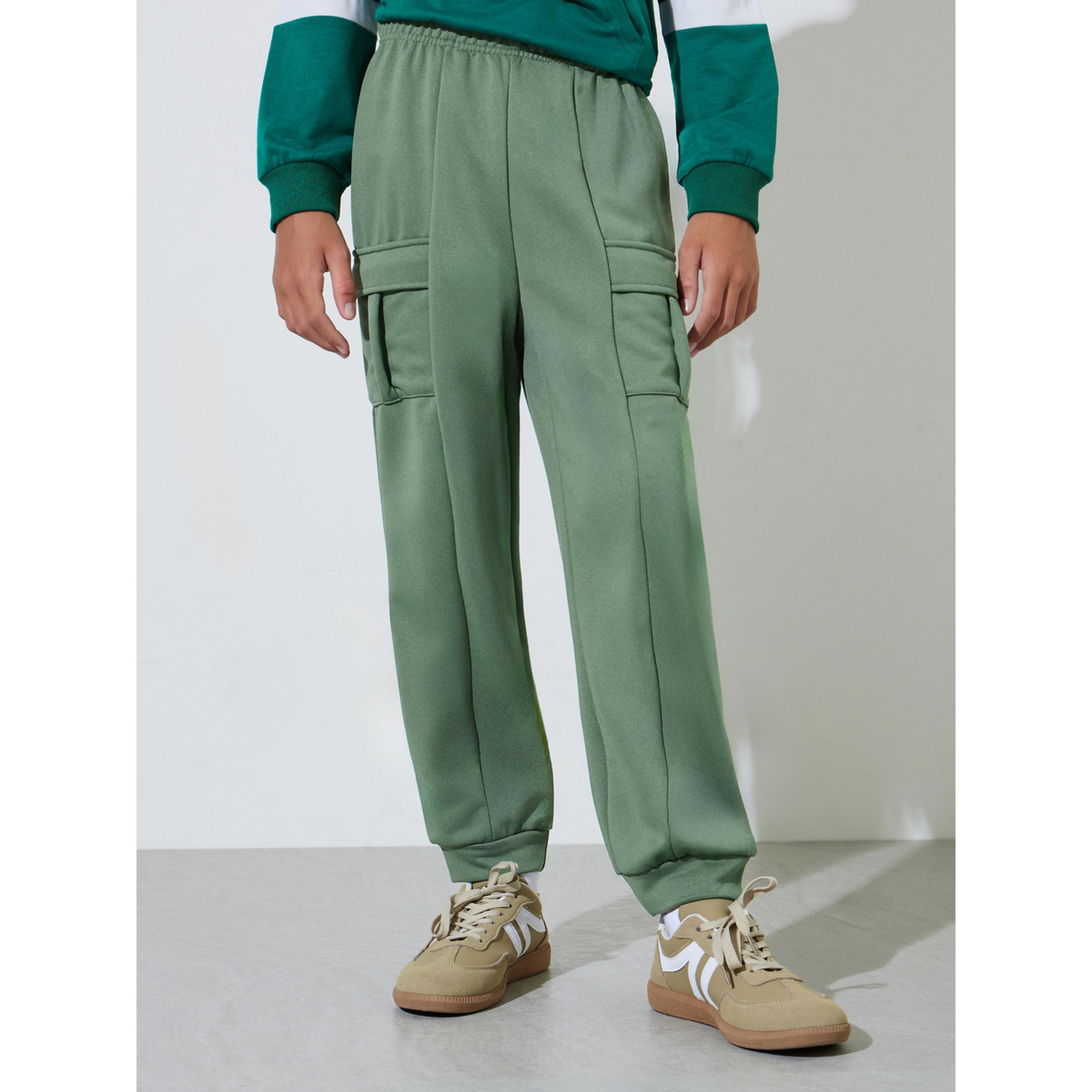 Styli Teen Boys Green Full length Cargo Pants-boys-clothing-bottoms-joggersandtrackpants-image-1