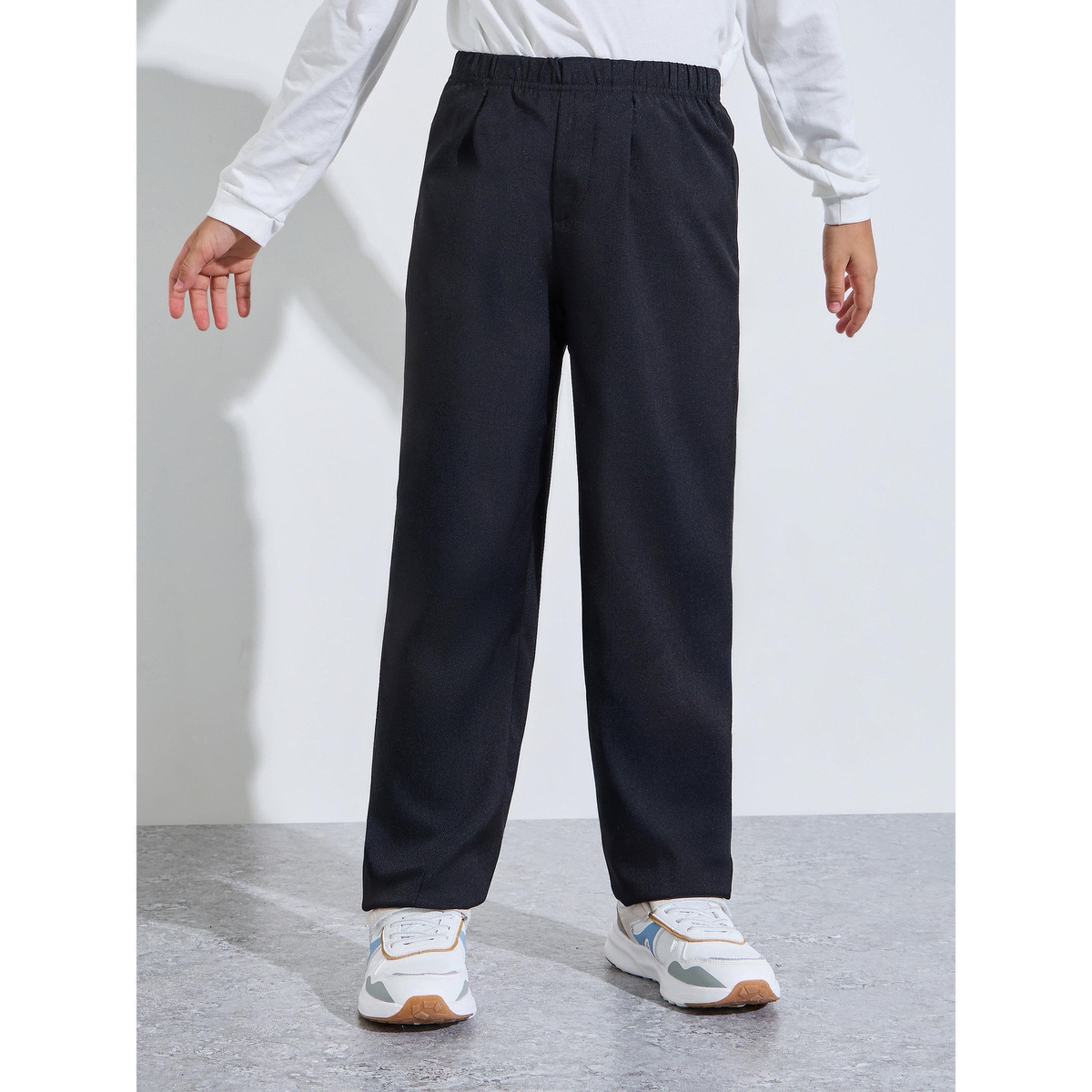 بنطال سادة بكسرات أمامية للأولاد المراهقين باللون الأسود-boys-clothing-bottoms-trousers-image-1