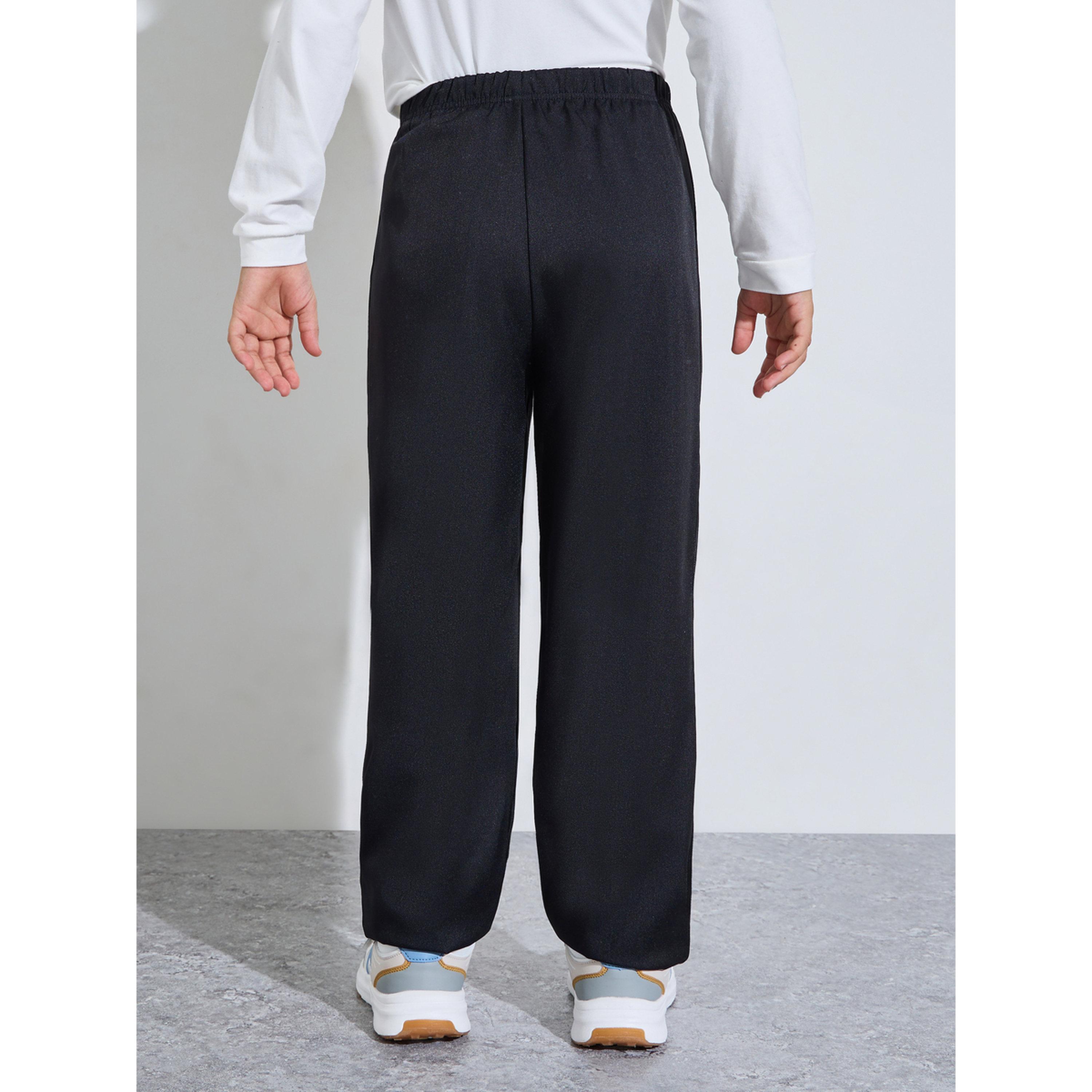بنطال سادة بكسرات أمامية للأولاد المراهقين باللون الأسود-boys-clothing-bottoms-trousers-image-3