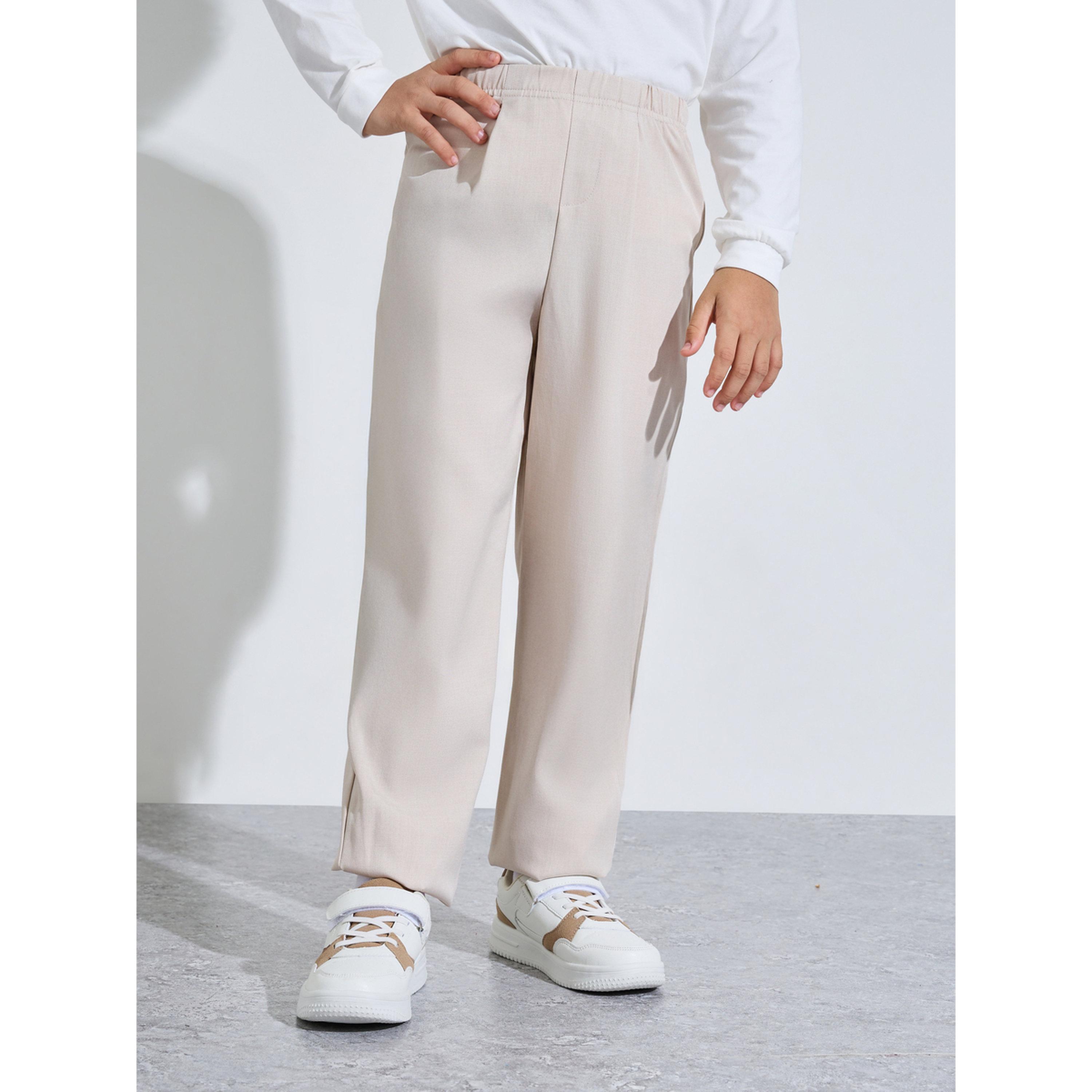 بنطال سادة بكسرات أمامية للأولاد المراهقين باللون البيج-boys-clothing-bottoms-trousers-image-1