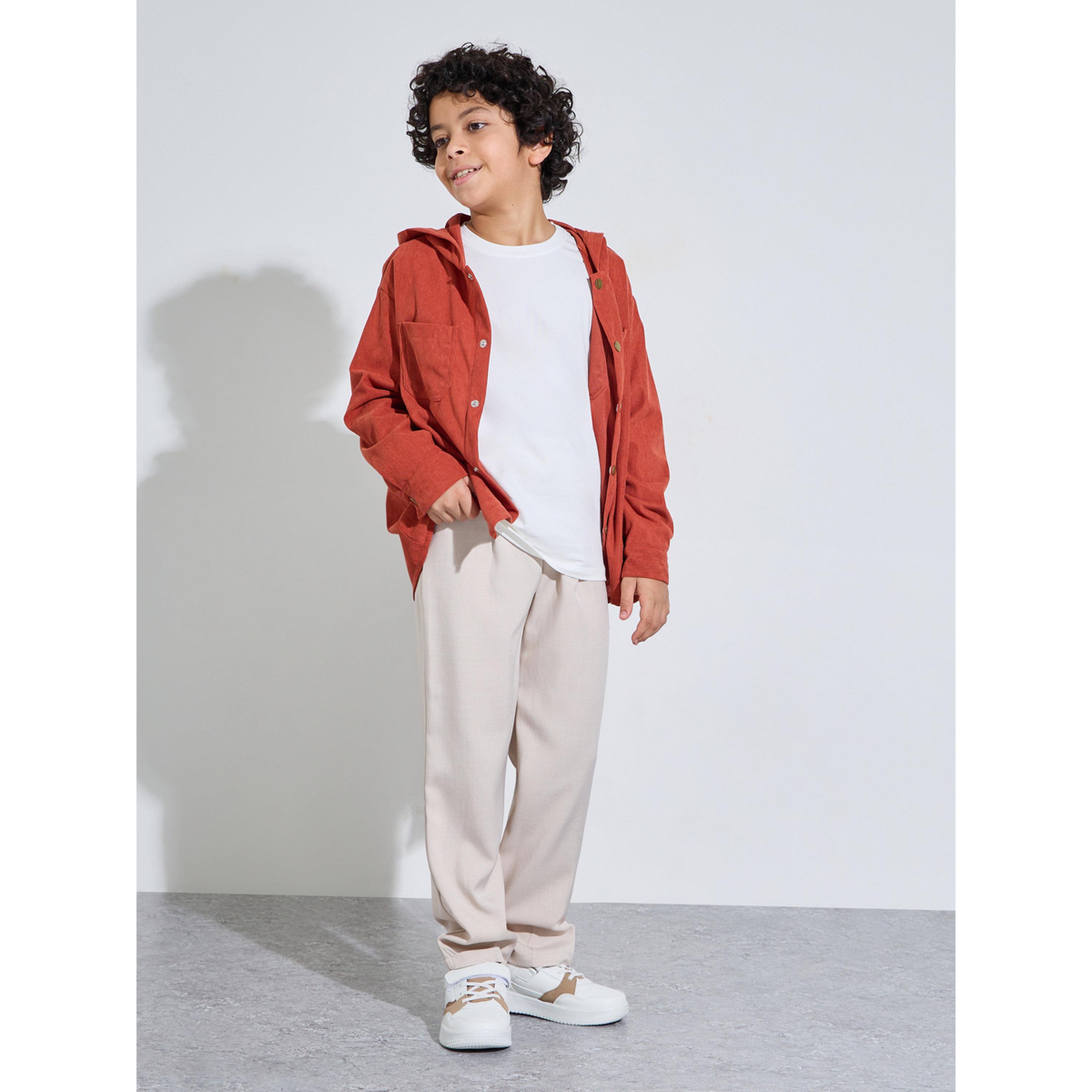 بنطال سادة بكسرات أمامية للأولاد المراهقين باللون البيج-boys-clothing-bottoms-trousers-image-2