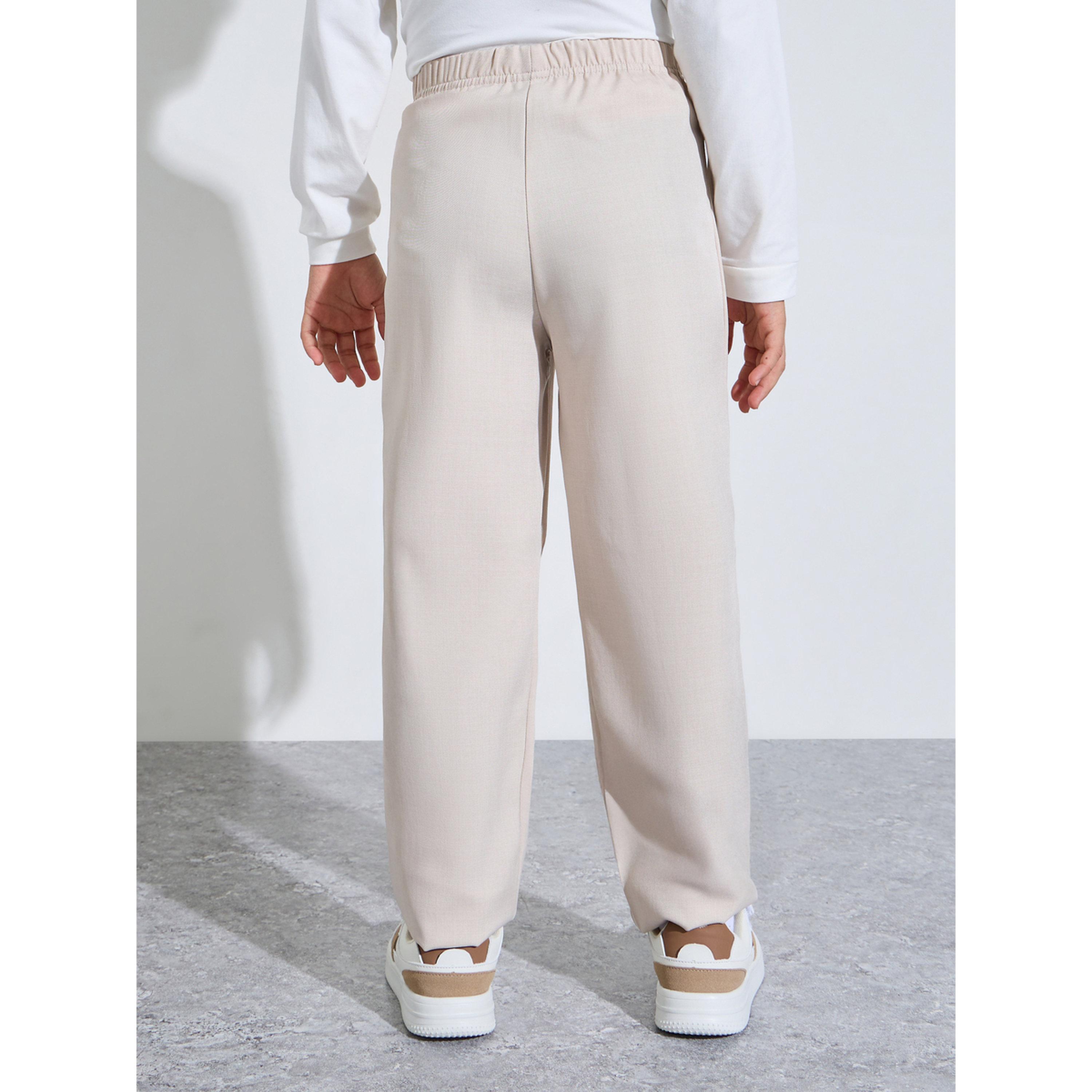 بنطال سادة بكسرات أمامية للأولاد المراهقين باللون البيج-boys-clothing-bottoms-trousers-image-3