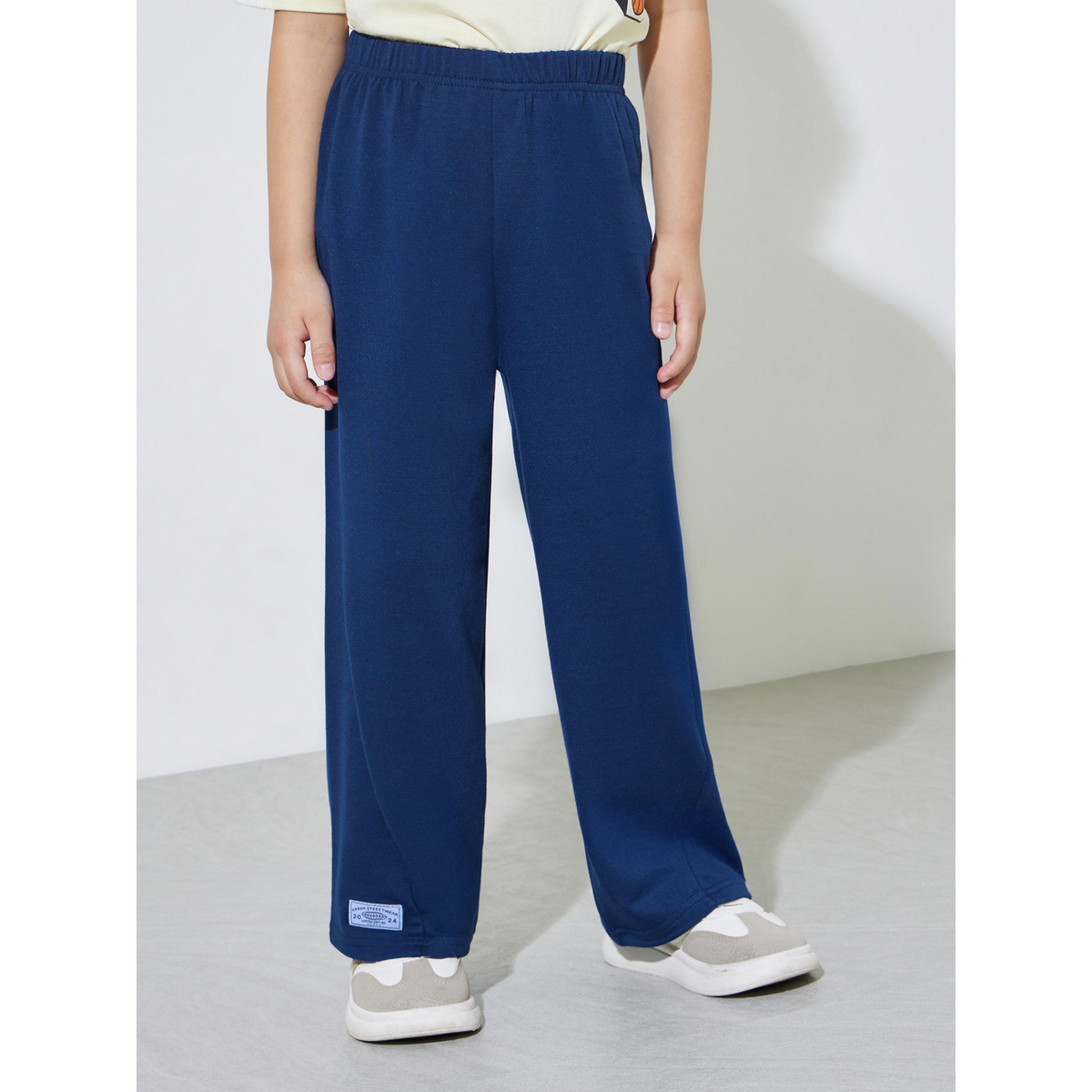 بنطال جوغر محبوك بقصة مستقيمة وتفاصيل رقع للأولاد باللون الأزرق الداكن-boys-clothing-bottoms-joggersandtrackpants-image-1