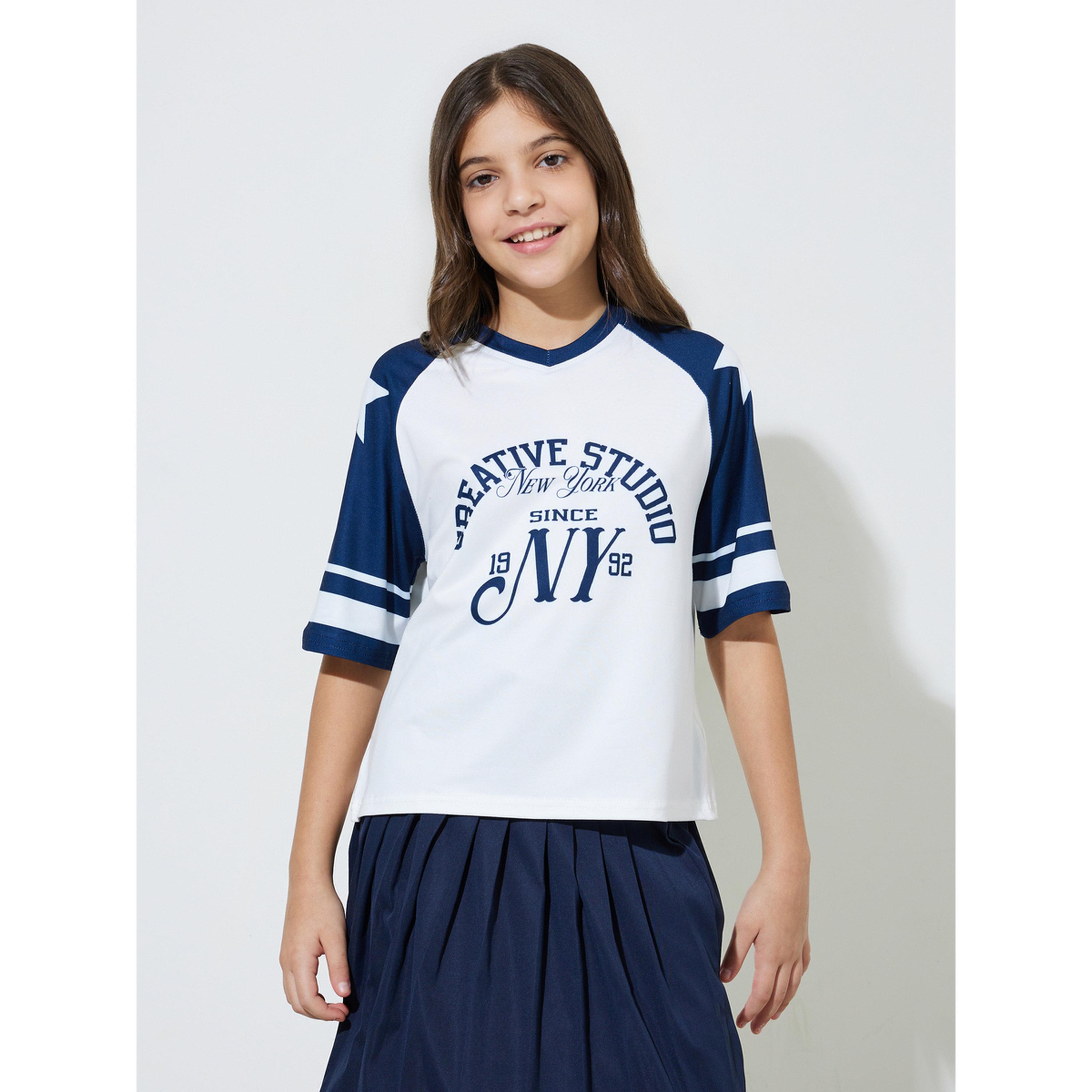 Styli Teen Girls Graphic Print Oversized T-Shirt and Pleated knee Length Skirt Set-girls-clothing-setsandcoords-image-3