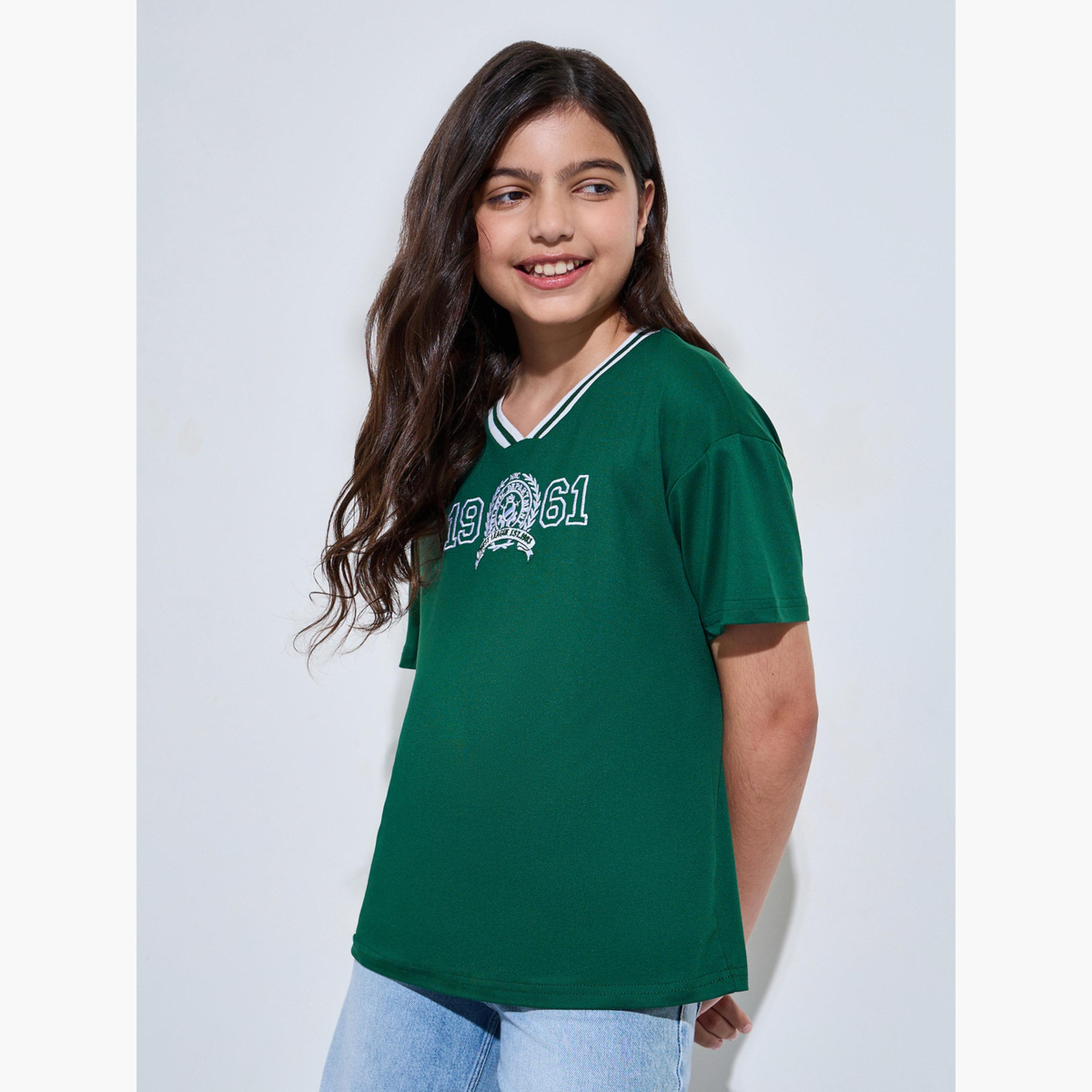 Styli Teen Girls Oversized Drop Shoulder Embroidered T-Shirt-girls-clothing-tshirts-image-1