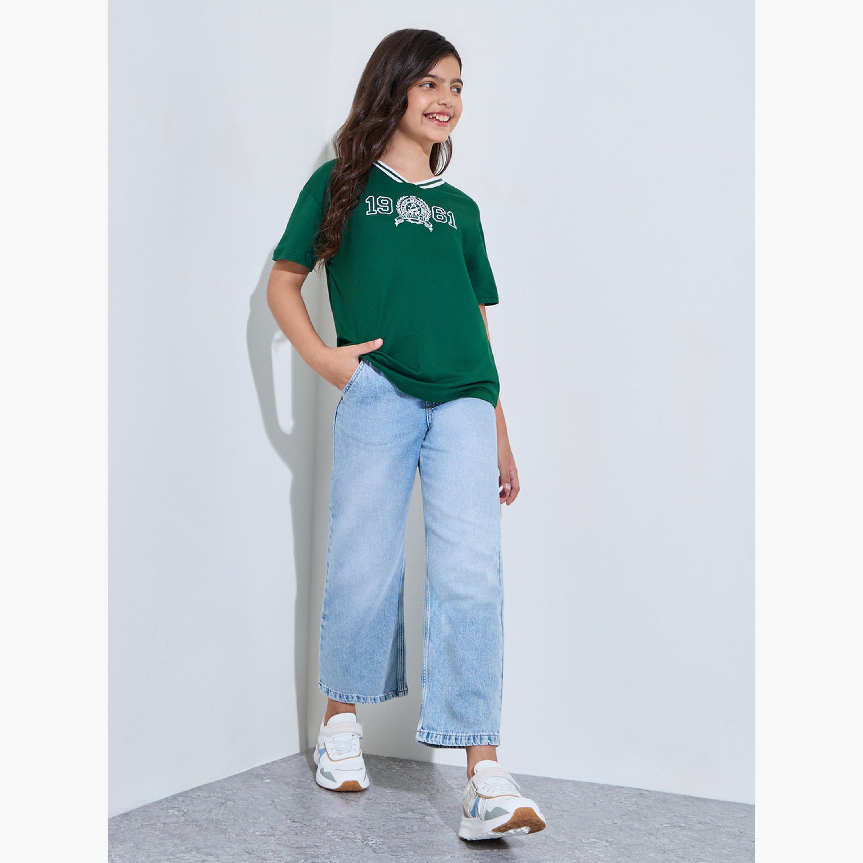 Styli Teen Girls Oversized Drop Shoulder Embroidered T-Shirt-girls-clothing-tshirts-image-2