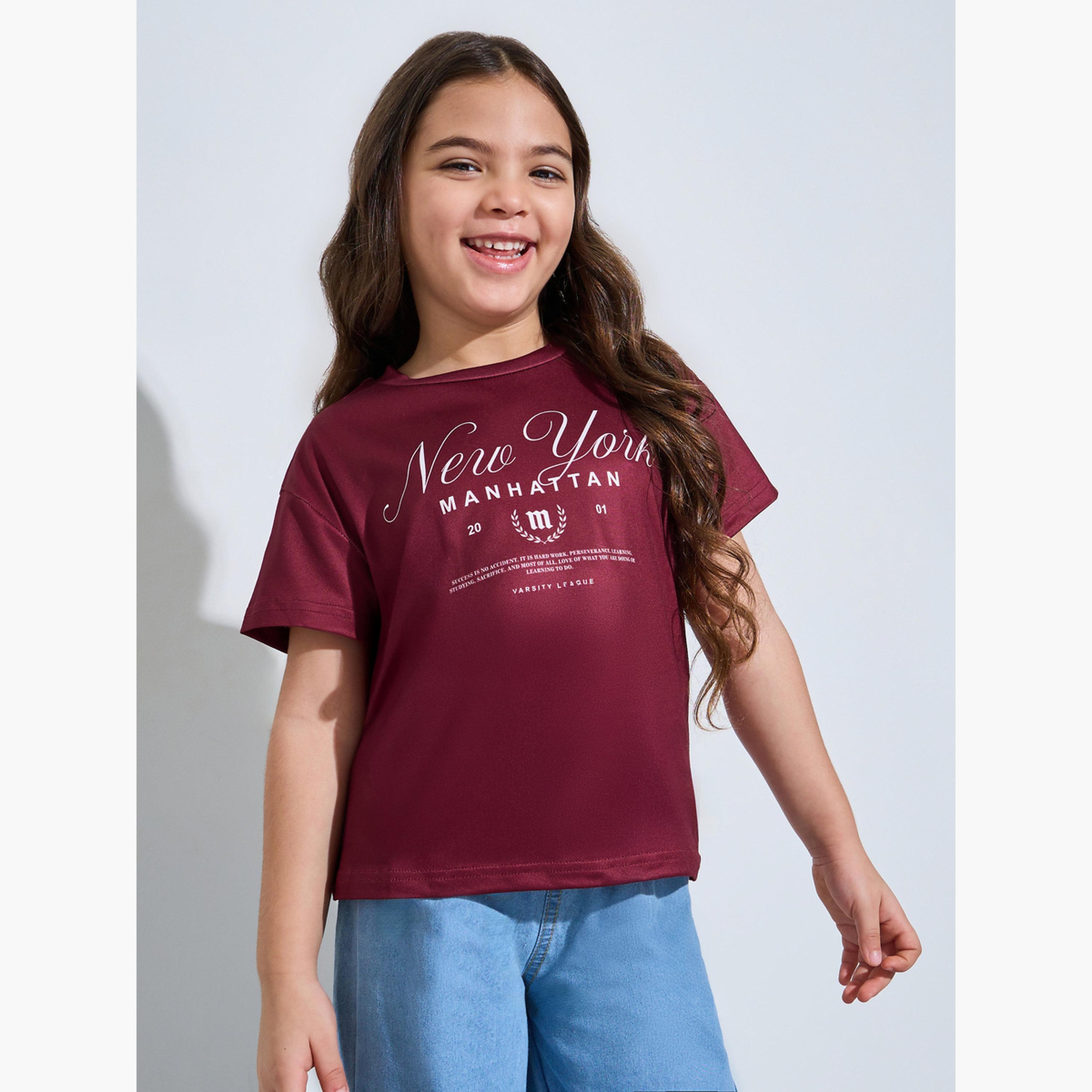 Styli Girls Oversized Burgundy Colorado Print T-Shirt-girls-clothing-tshirts-image-1