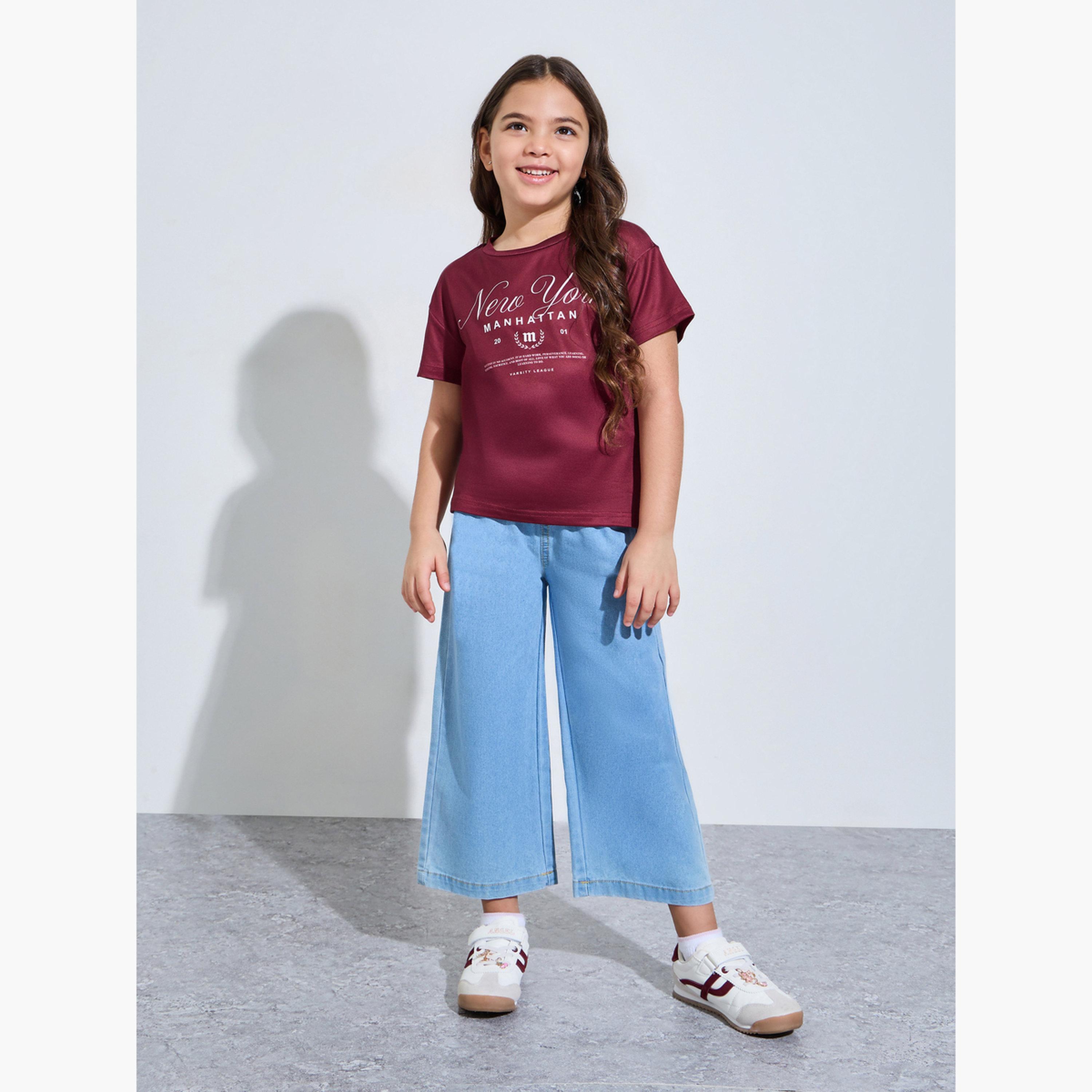 Styli Girls Oversized Burgundy Colorado Print T-Shirt-girls-clothing-tshirts-image-2