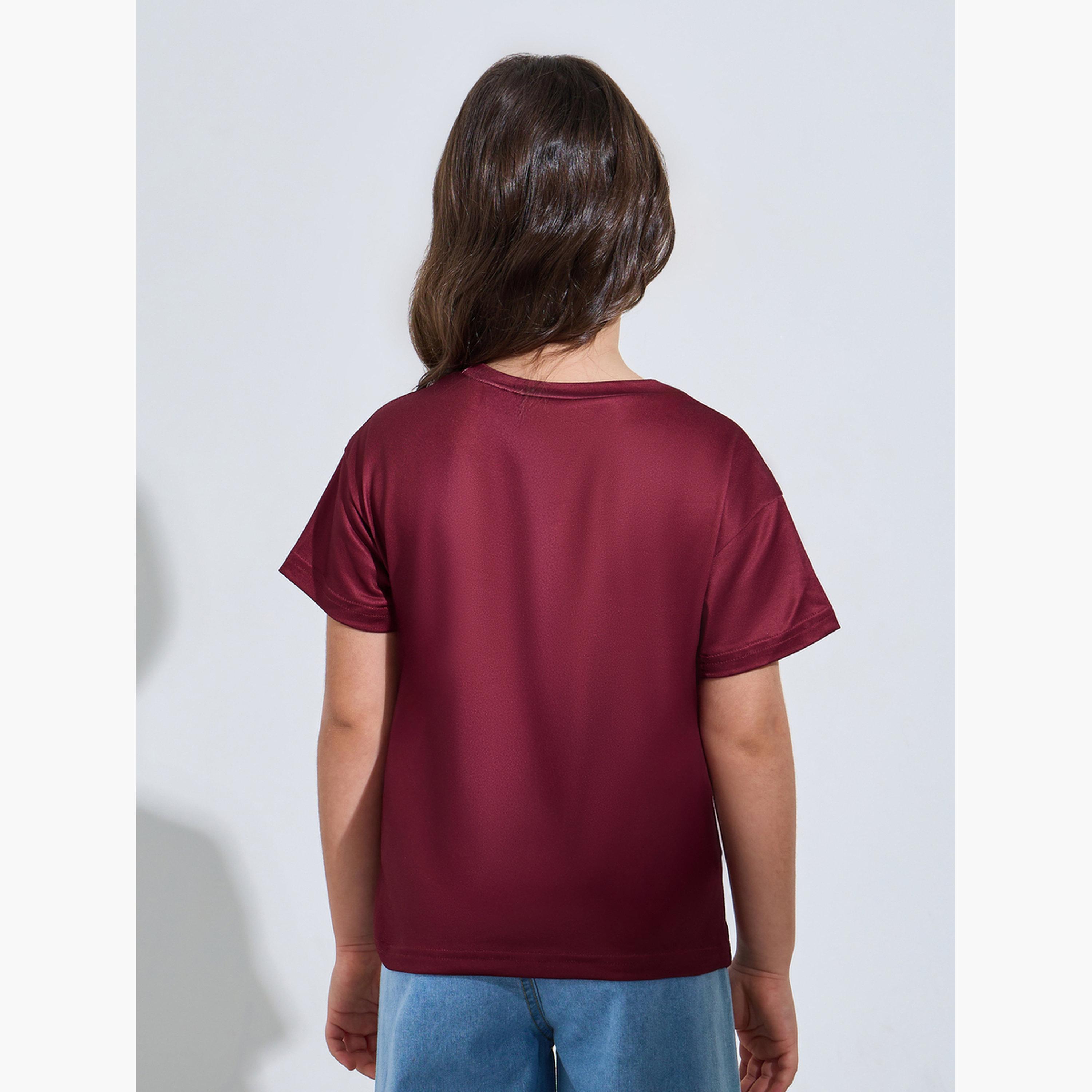Styli Girls Oversized Burgundy Colorado Print T-Shirt-girls-clothing-tshirts-image-3