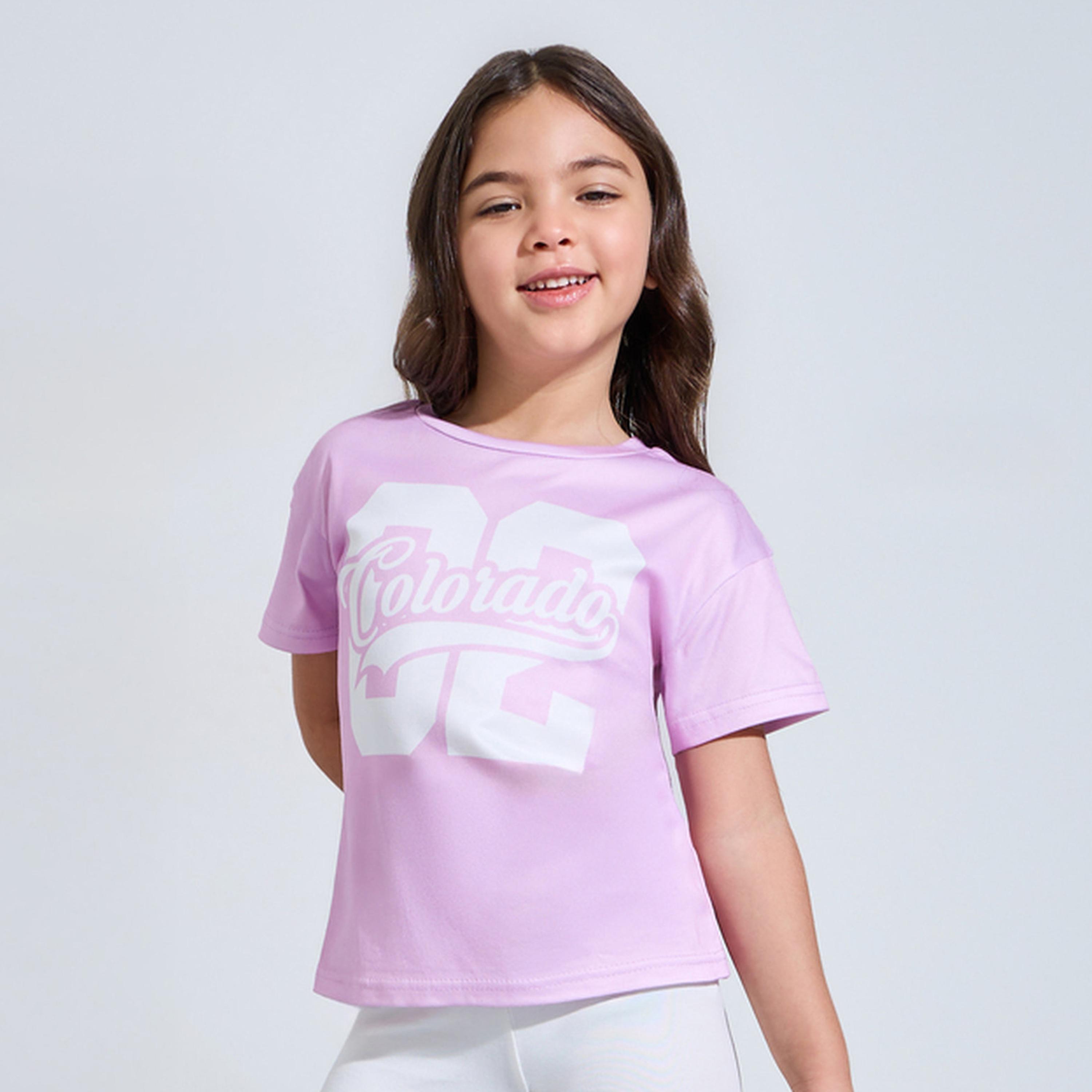 Styli Girls Oversized Pink Colorado Print T-Shirt-girls-clothing-tshirts-image-1