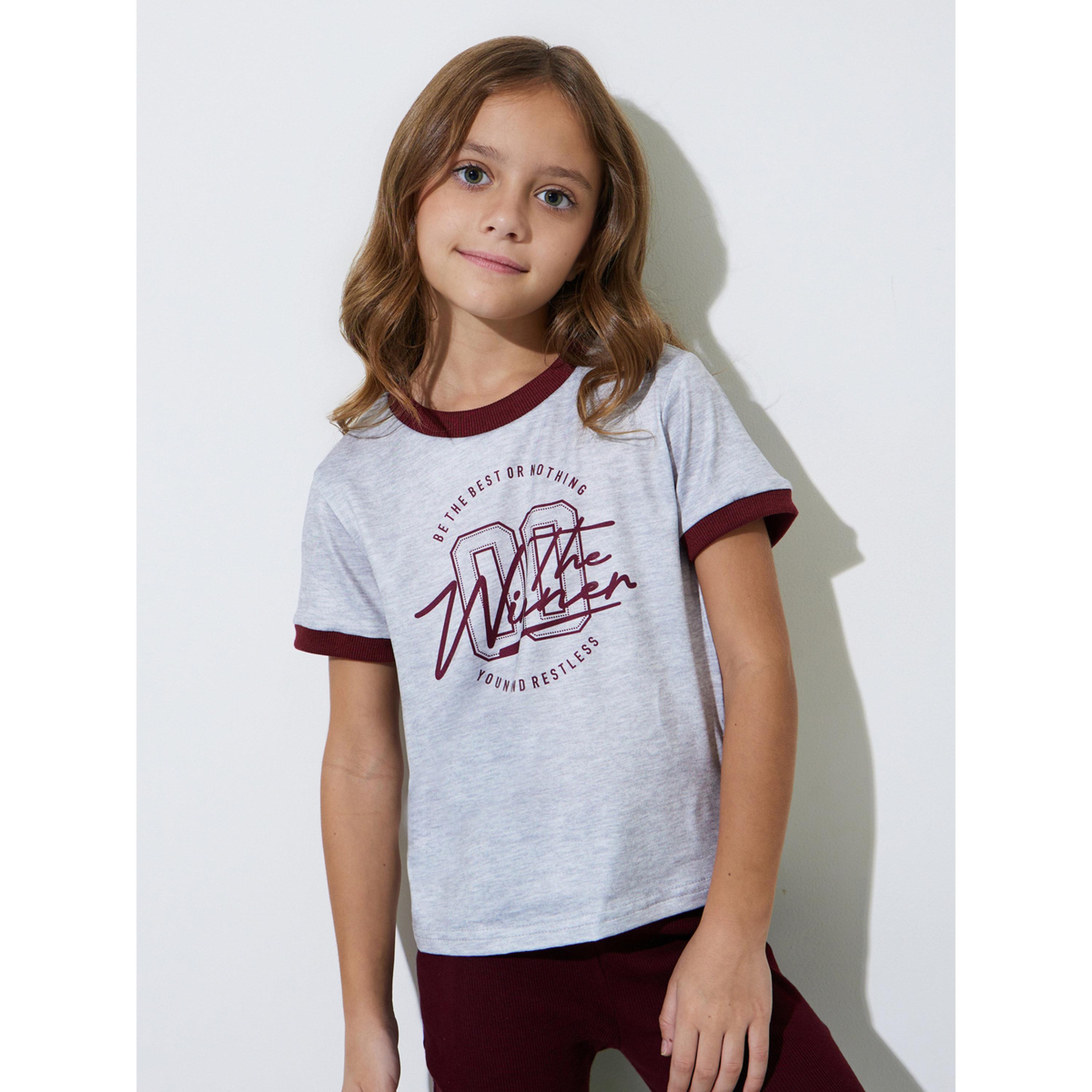 Styli Girls Grey Regular Fit Printed Ringer T-Shirt-girls-clothing-tshirts-image-1