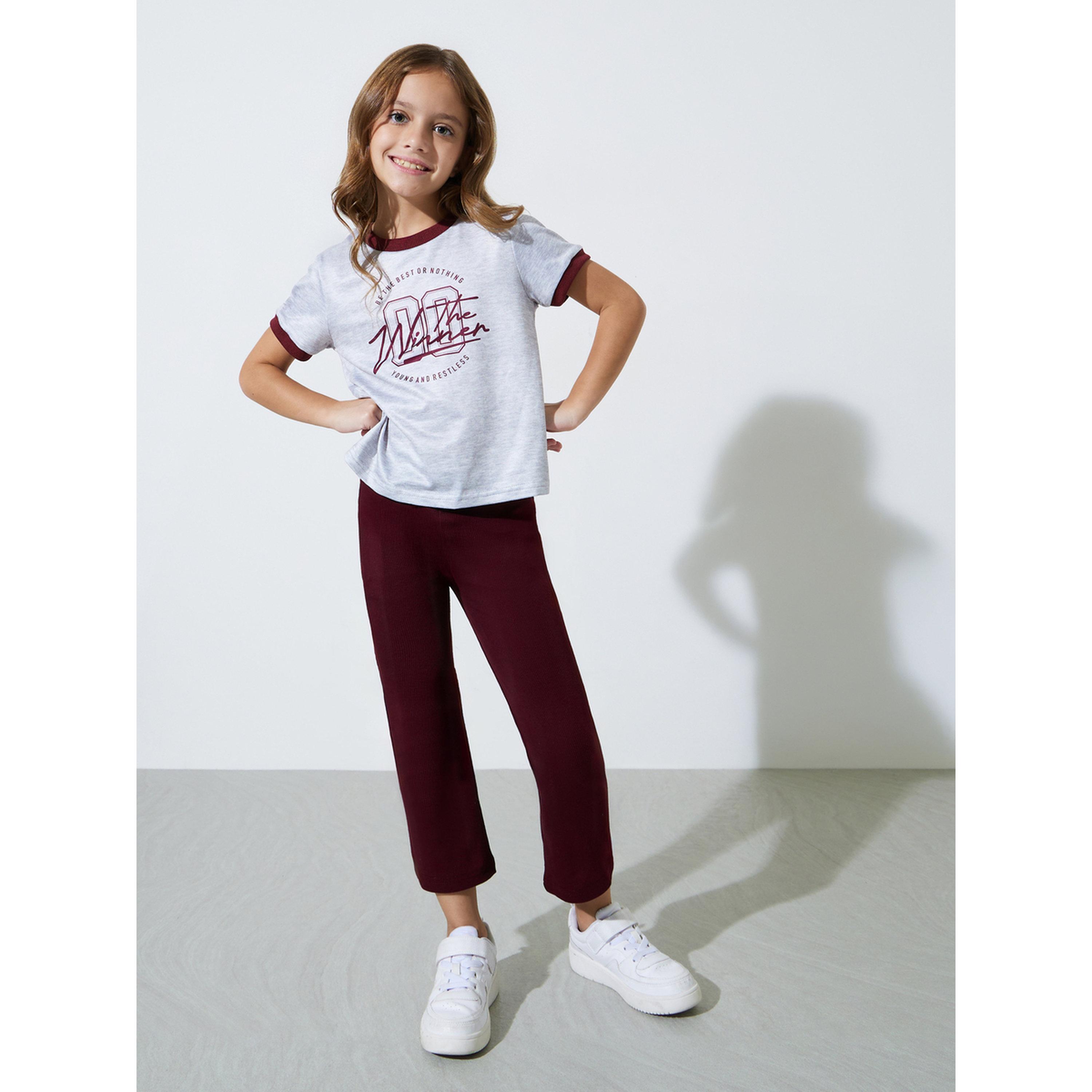 Styli Girls Grey Regular Fit Printed Ringer T-Shirt-girls-clothing-tshirts-image-2