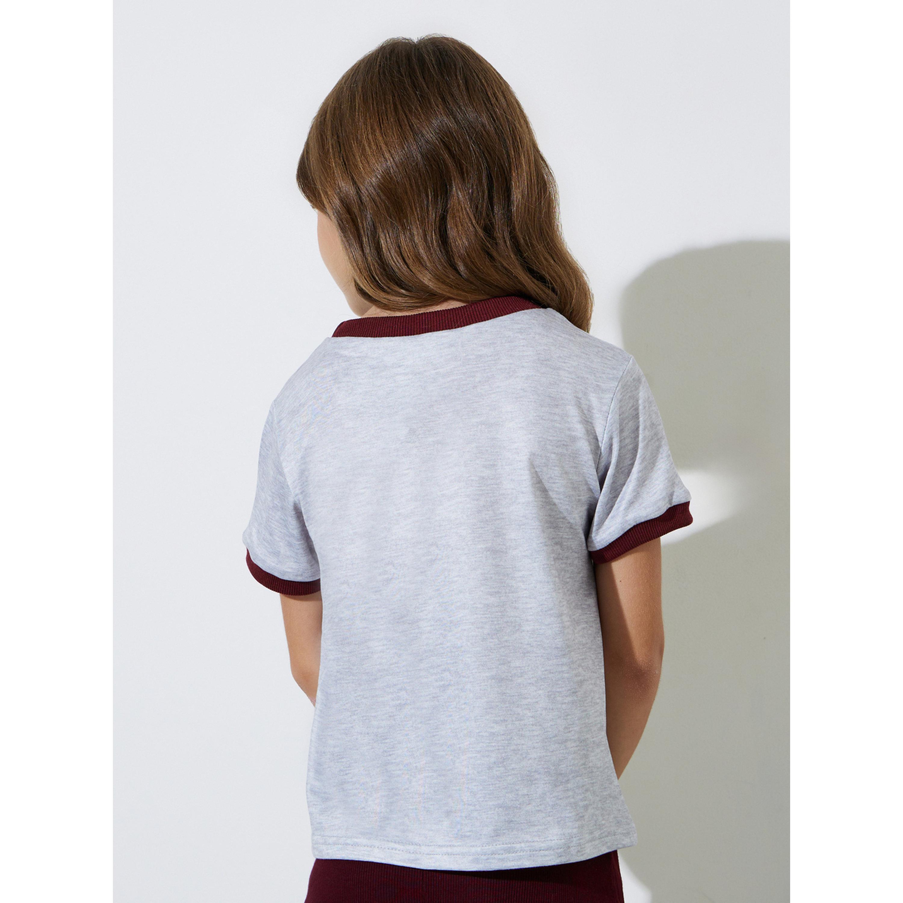Styli Girls Grey Regular Fit Printed Ringer T-Shirt-girls-clothing-tshirts-image-4