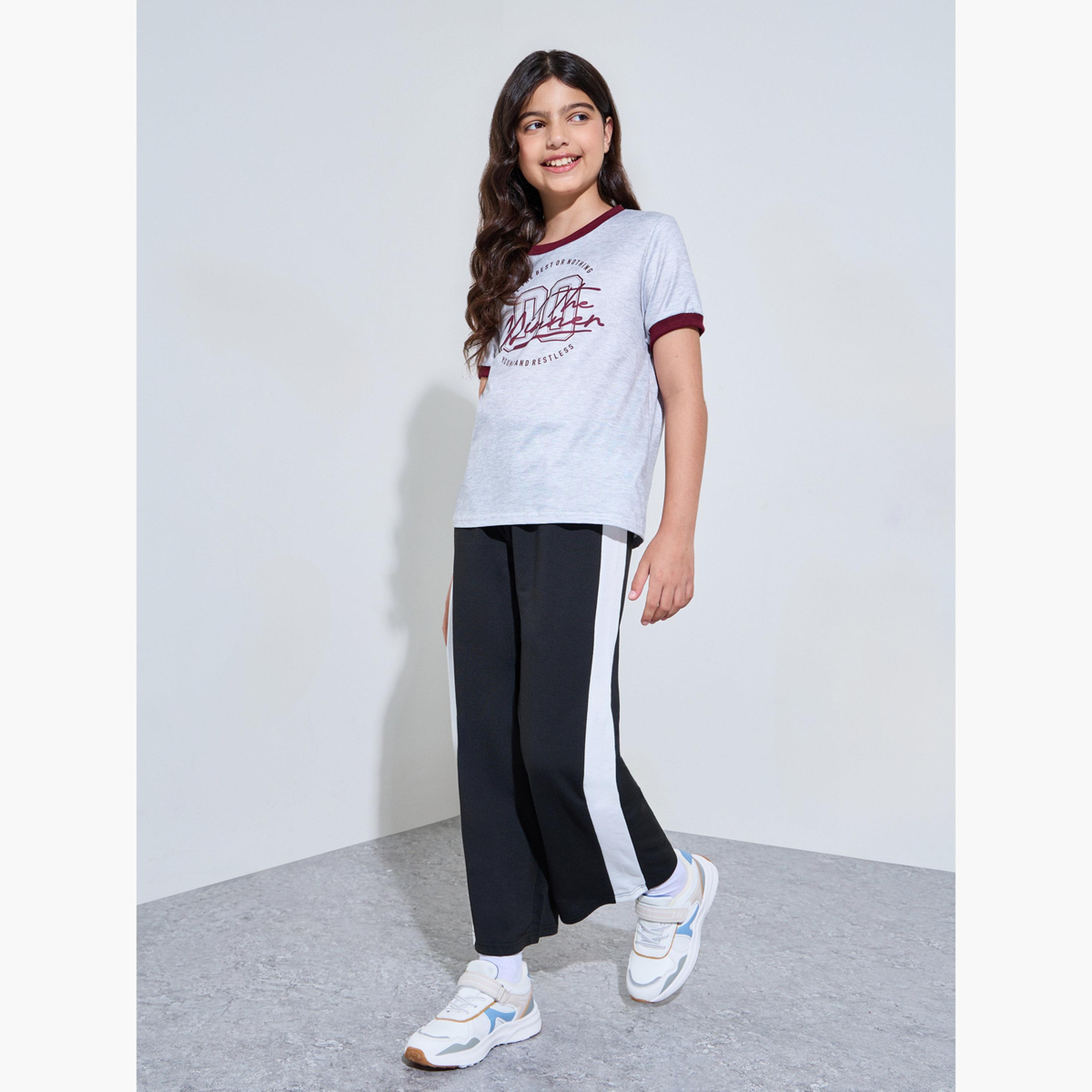 Styli Teen Girls Grey Regular Fit Printed Ringer T-Shirt-girls-clothing-tshirts-image-2