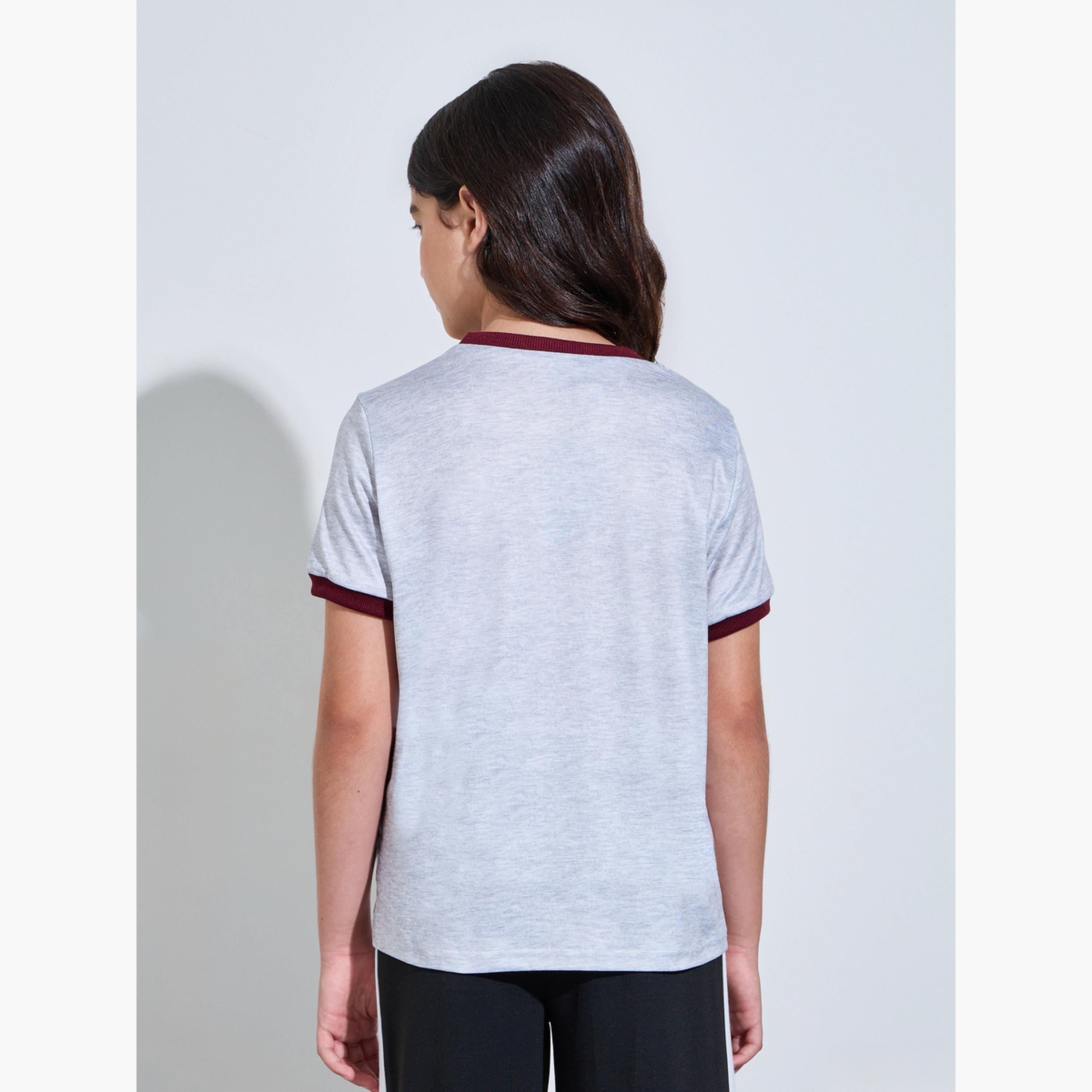 Styli Teen Girls Grey Regular Fit Printed Ringer T-Shirt-girls-clothing-tshirts-image-3