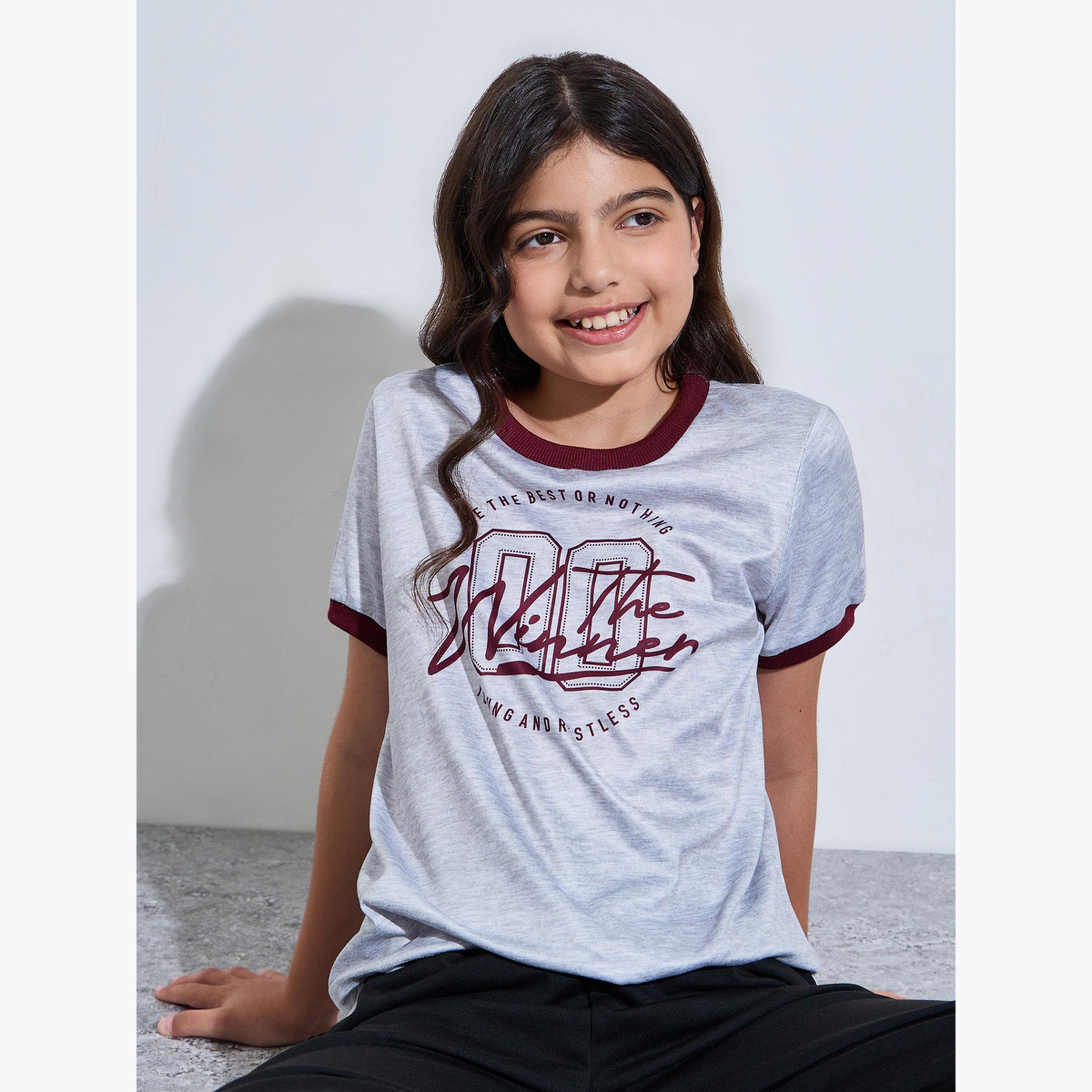 Styli Teen Girls Grey Regular Fit Printed Ringer T-Shirt-girls-clothing-tshirts-image-4