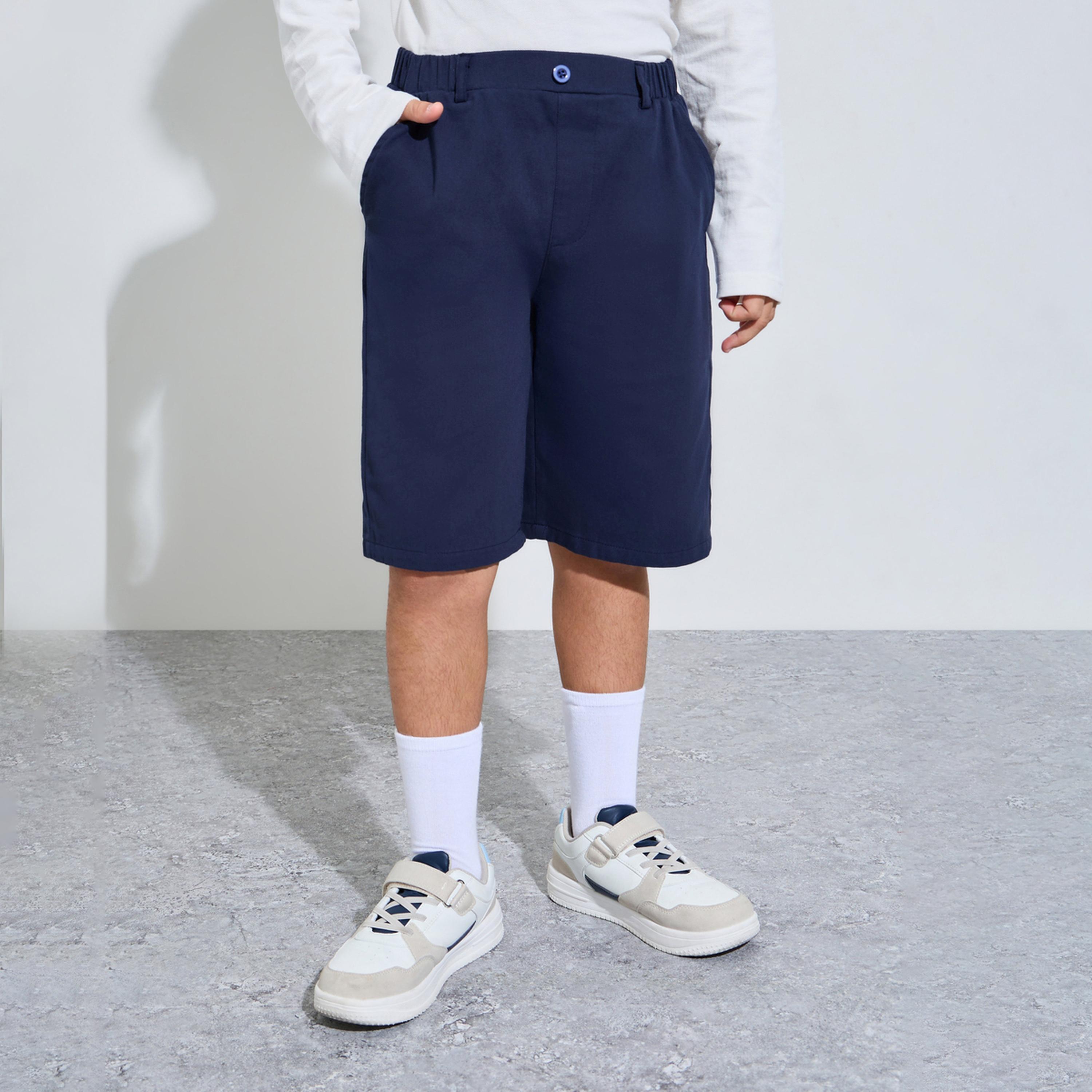 شورت بحزام خصر مطاطي سادة للأولاد المراهقين-boys-clothing-bottoms-shorts-image-1