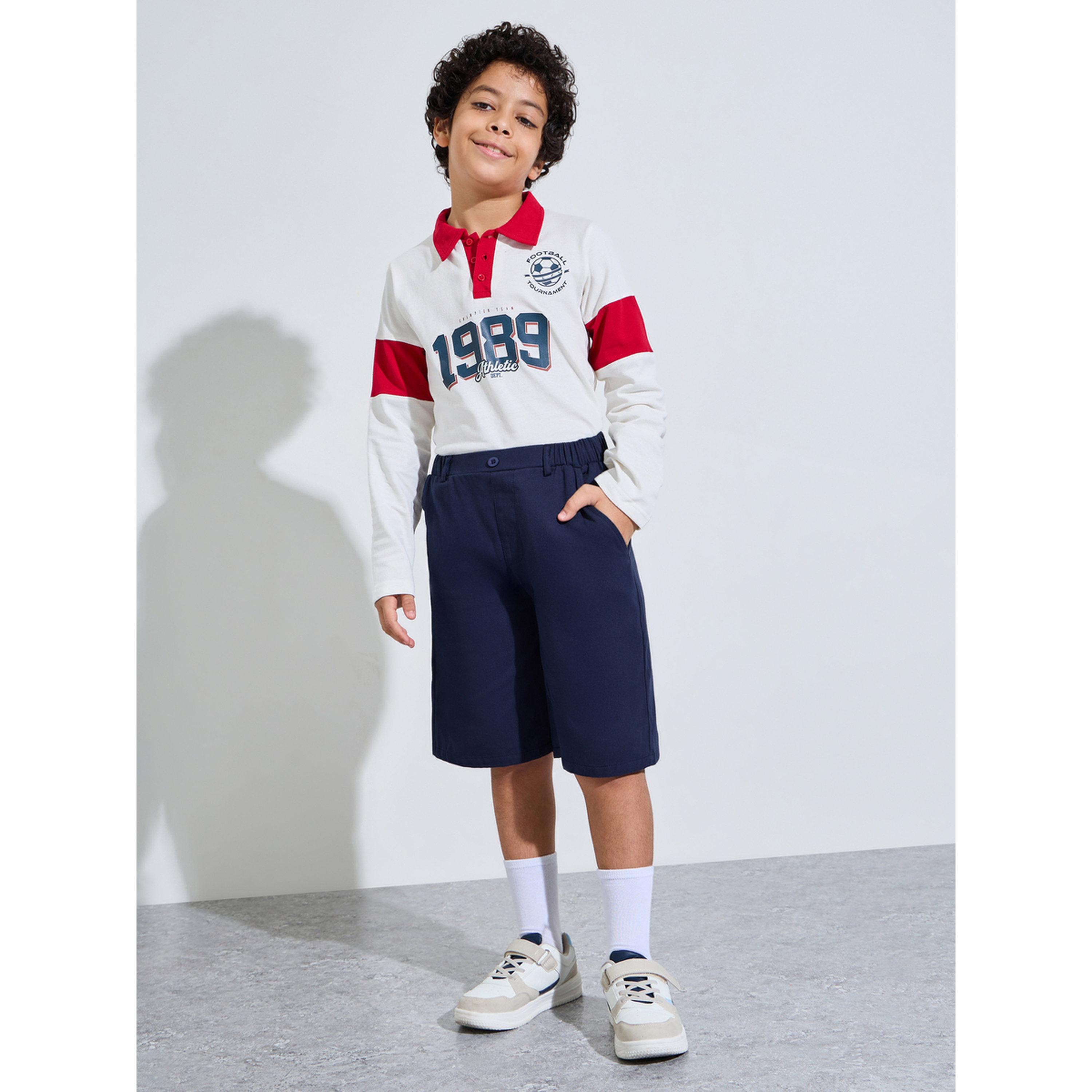 شورت بحزام خصر مطاطي سادة للأولاد المراهقين-boys-clothing-bottoms-shorts-image-2