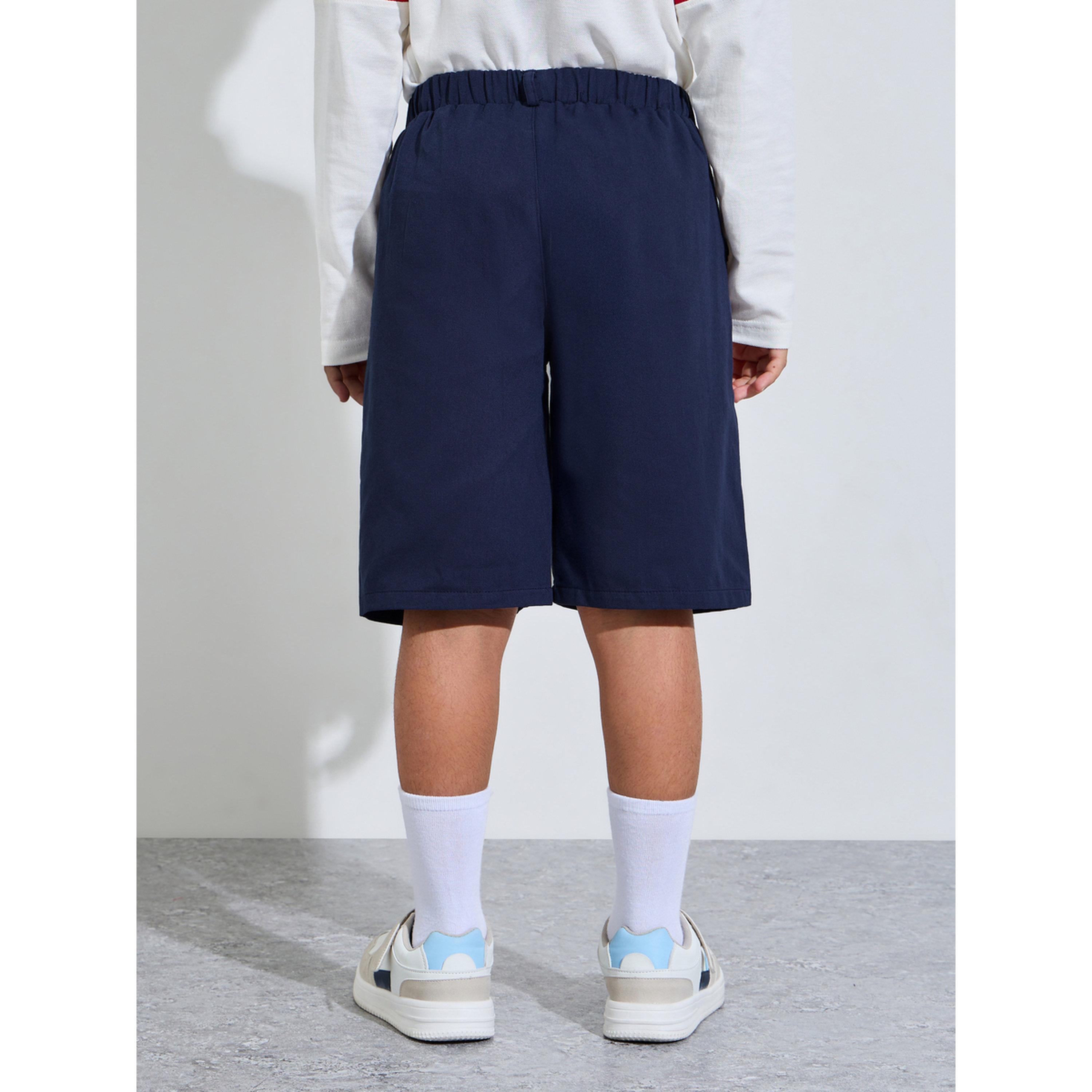 شورت بحزام خصر مطاطي سادة للأولاد المراهقين-boys-clothing-bottoms-shorts-image-4