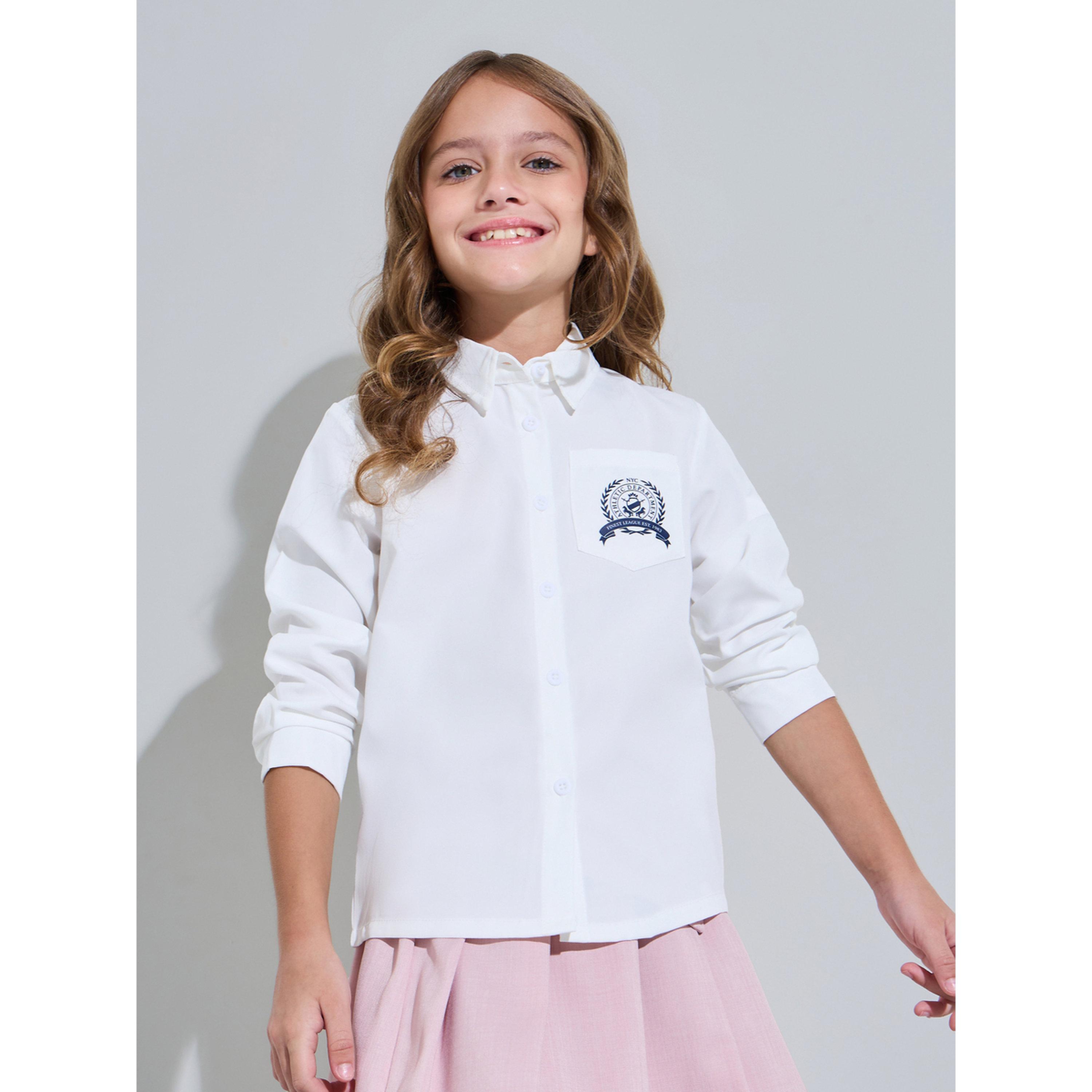 بلوزة واسعة بتطريز شعار على الجانب للبنات-girls-clothing-blousesandshirts-image-1