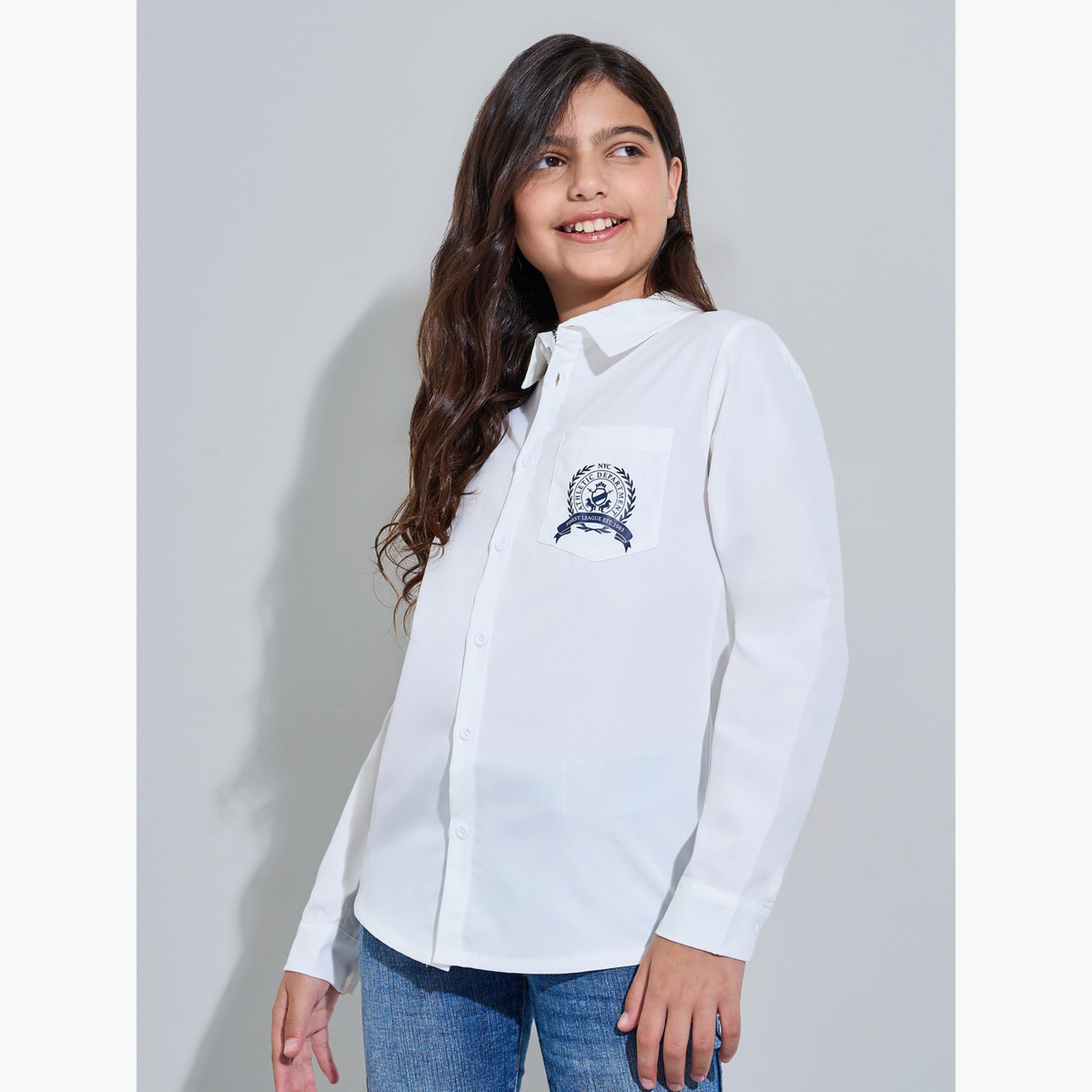 Styli Teen Girls Printed Pocket Long Sleeve Shirt-girls-clothing-blousesandshirts-image-1
