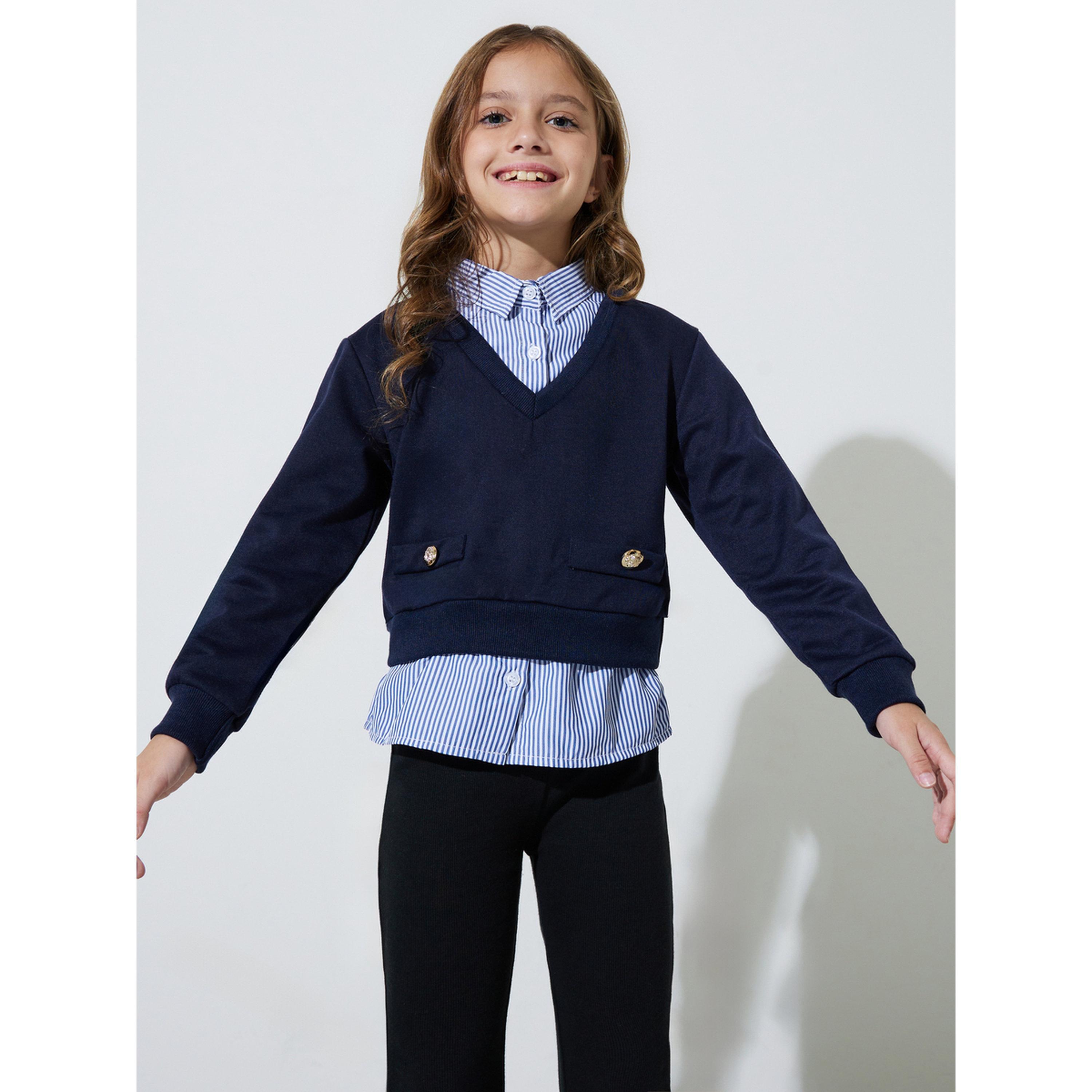 سويت شيرت بتفاصيل أزرار وقميص وهمي للبنات-girls-clothing-sweatshirts-image-1