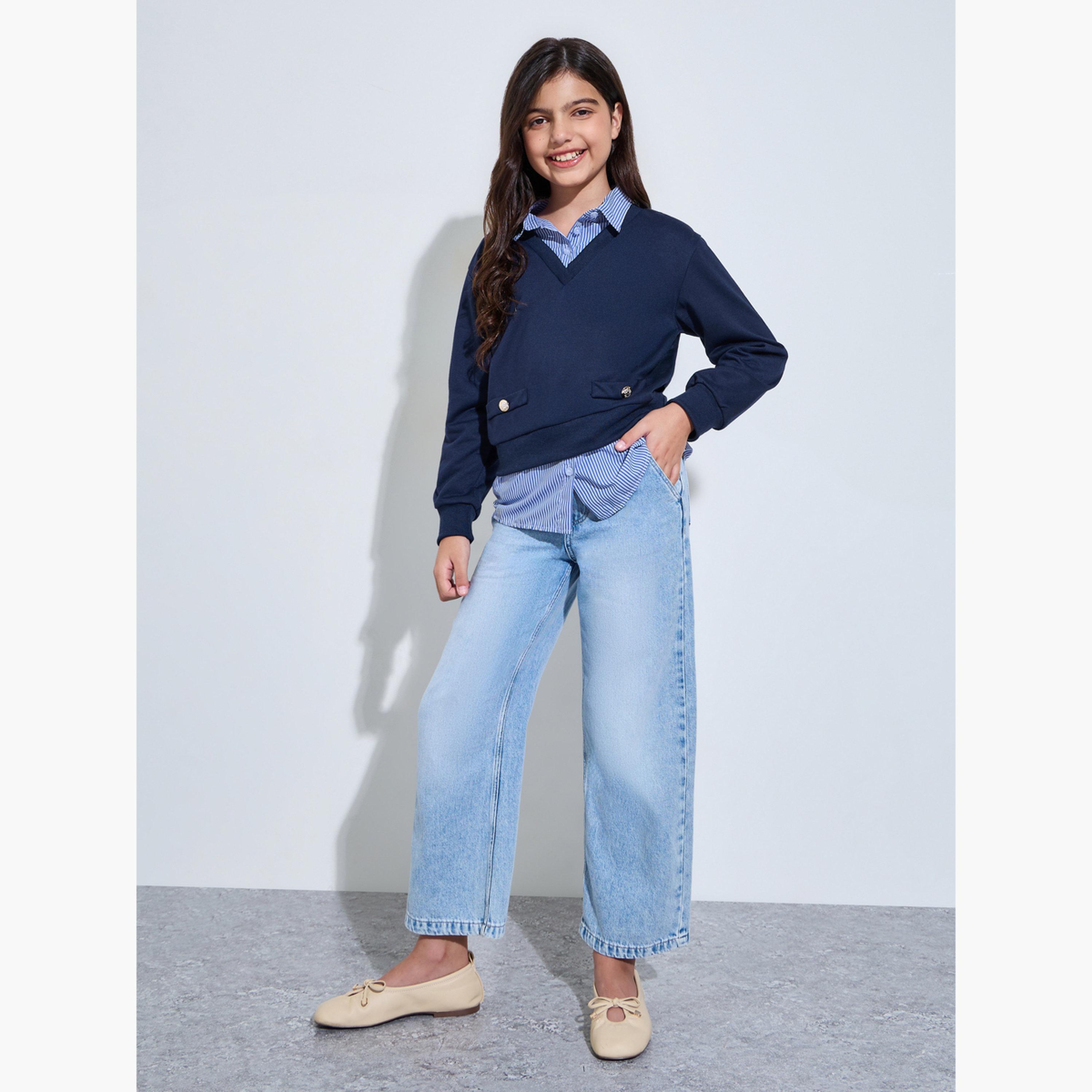 Styli Teen Girls Sweatshirt with Mock Shirt Detail-girls-clothing-sweatshirts-image-2