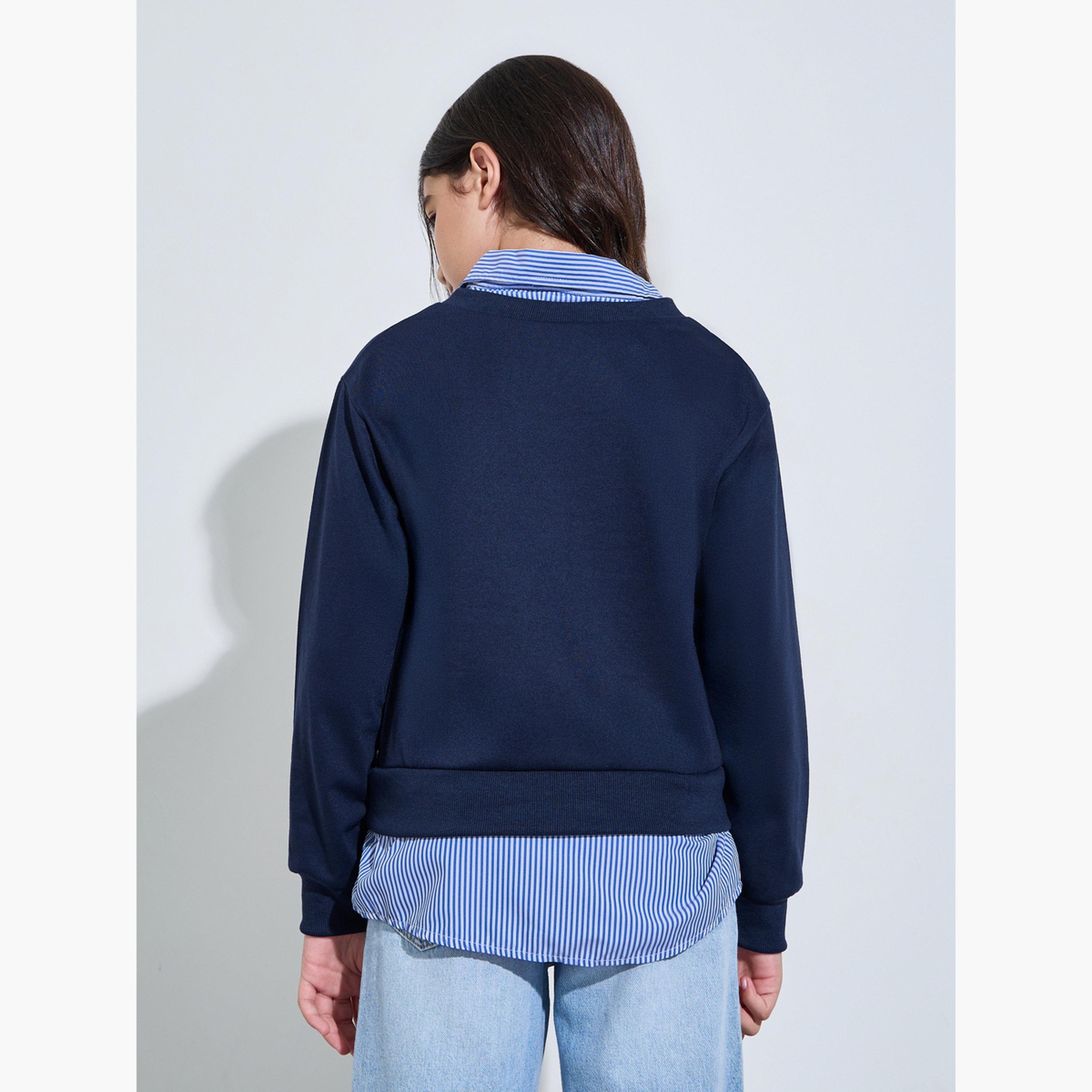 Styli Teen Girls Sweatshirt with Mock Shirt Detail-girls-clothing-sweatshirts-image-3