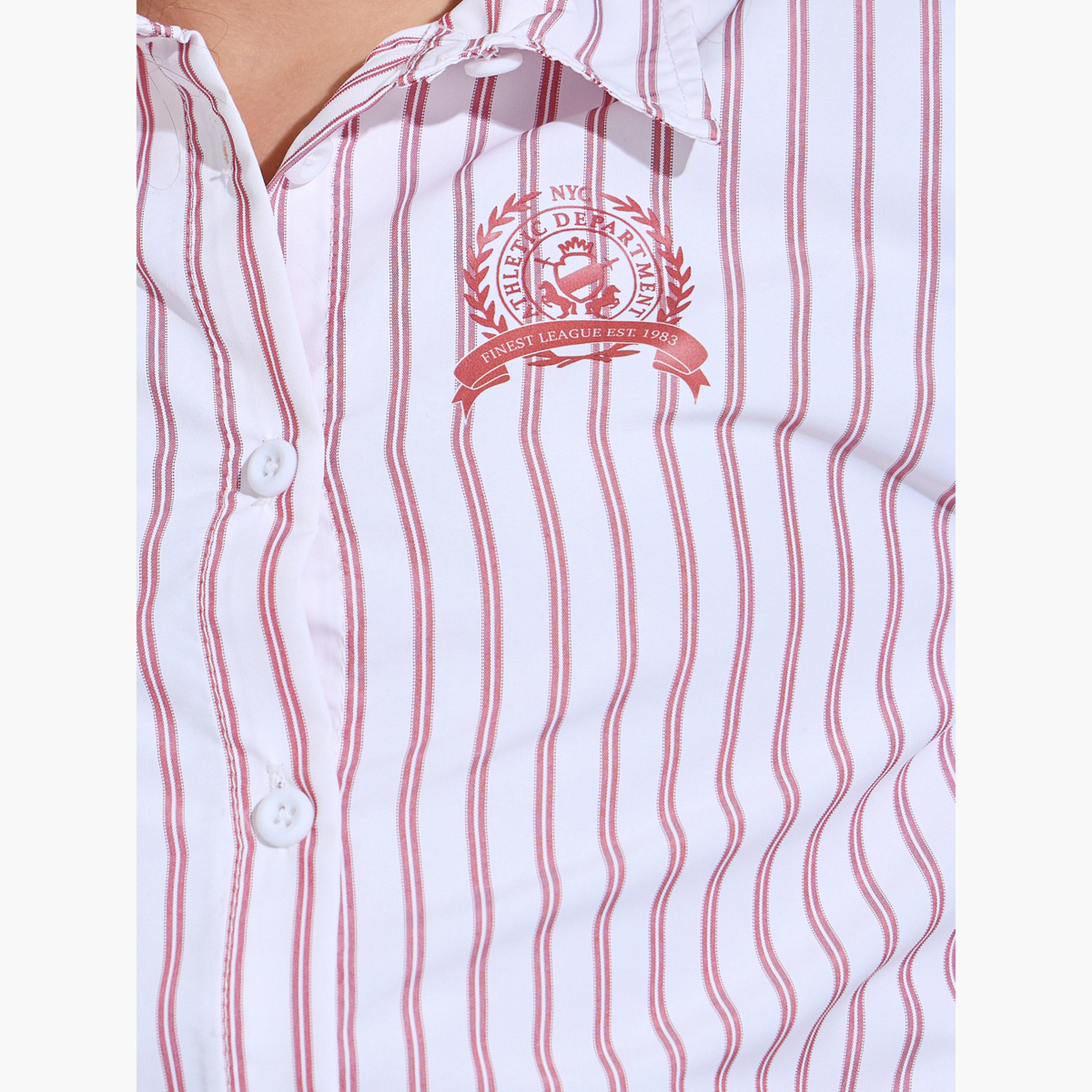 Styli Girl Strip Long Sleeves Shirt with Side Logo Embroidery-girls-clothing-blousesandshirts-image-4