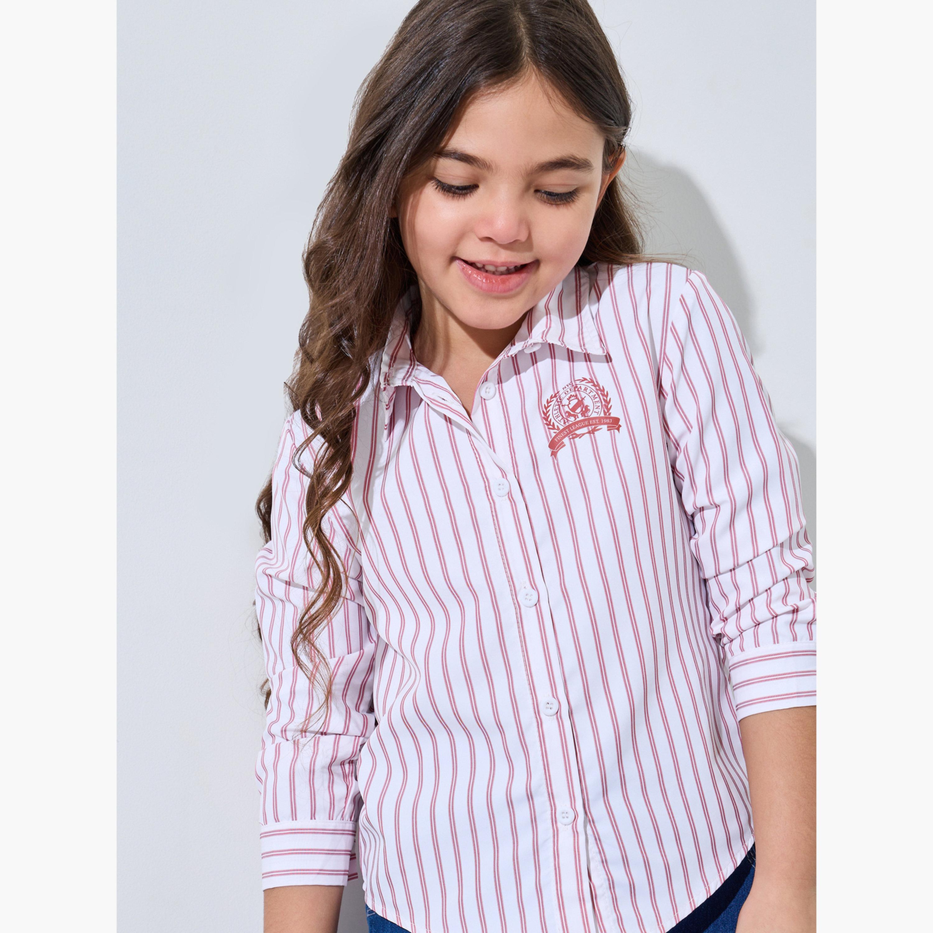 Styli Girl Strip Long Sleeves Shirt with Side Logo Embroidery-girls-clothing-blousesandshirts-image-5