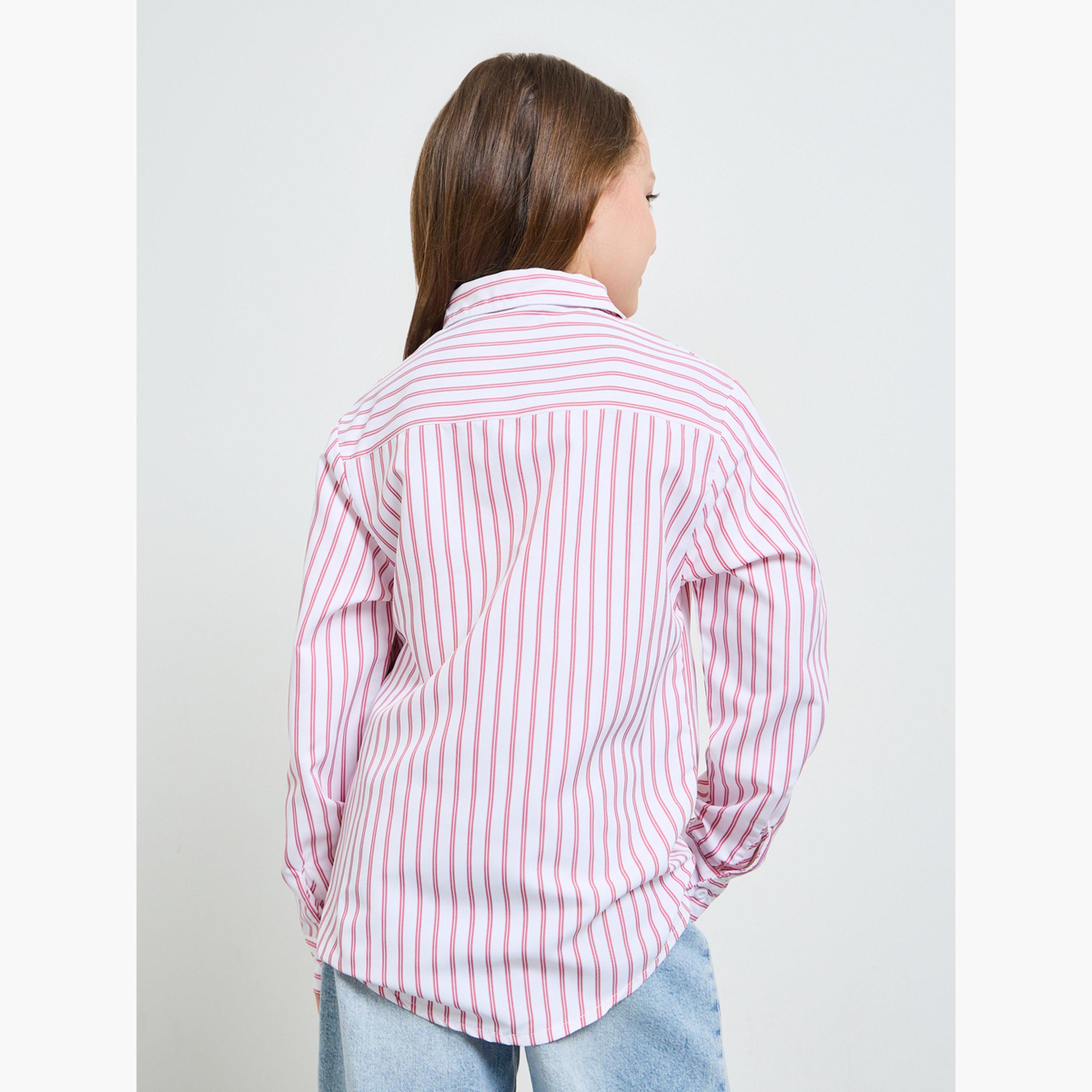 قميص مخطط ومزين بشعار-girls-clothing-blousesandshirts-image-3