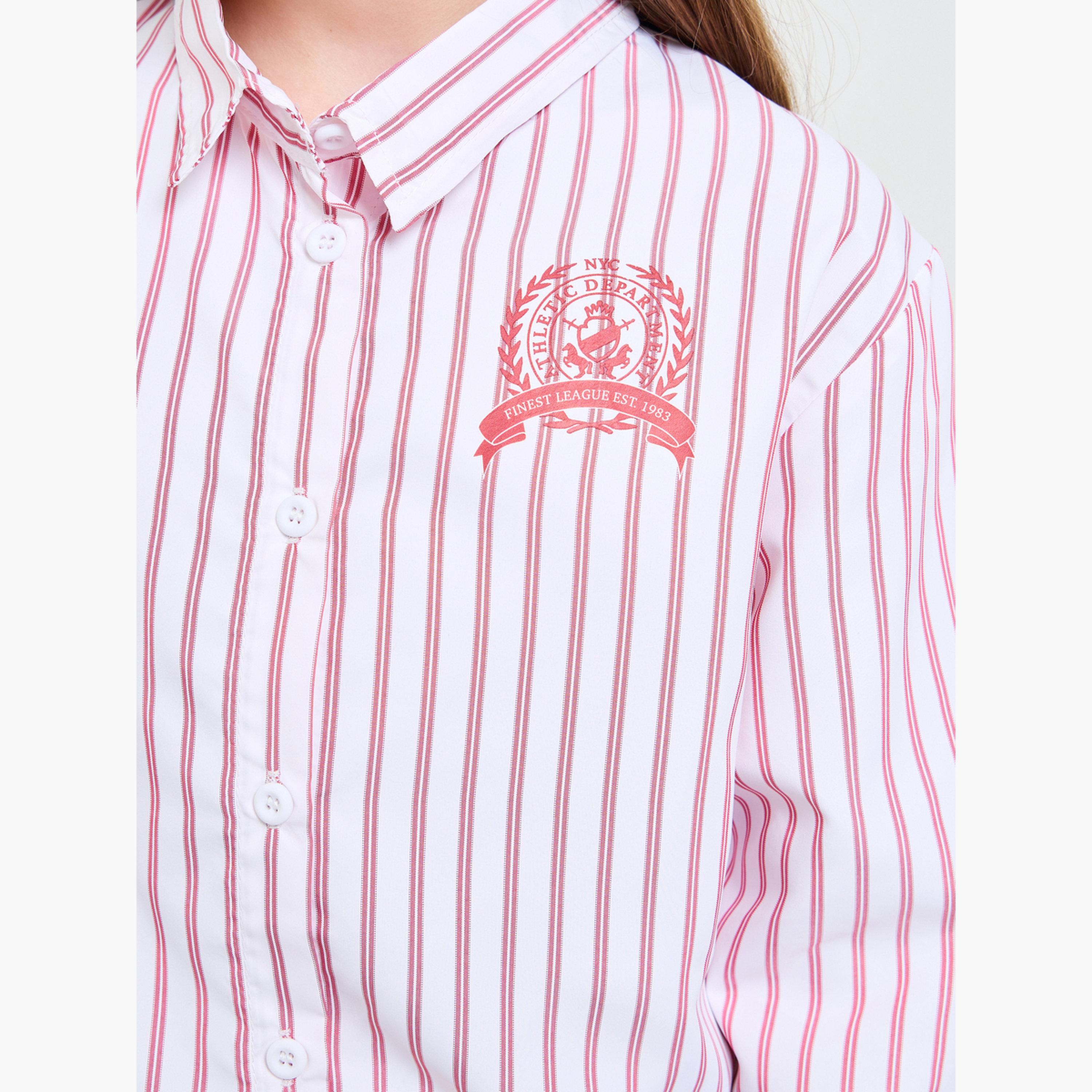 قميص مخطط ومزين بشعار-girls-clothing-blousesandshirts-image-4