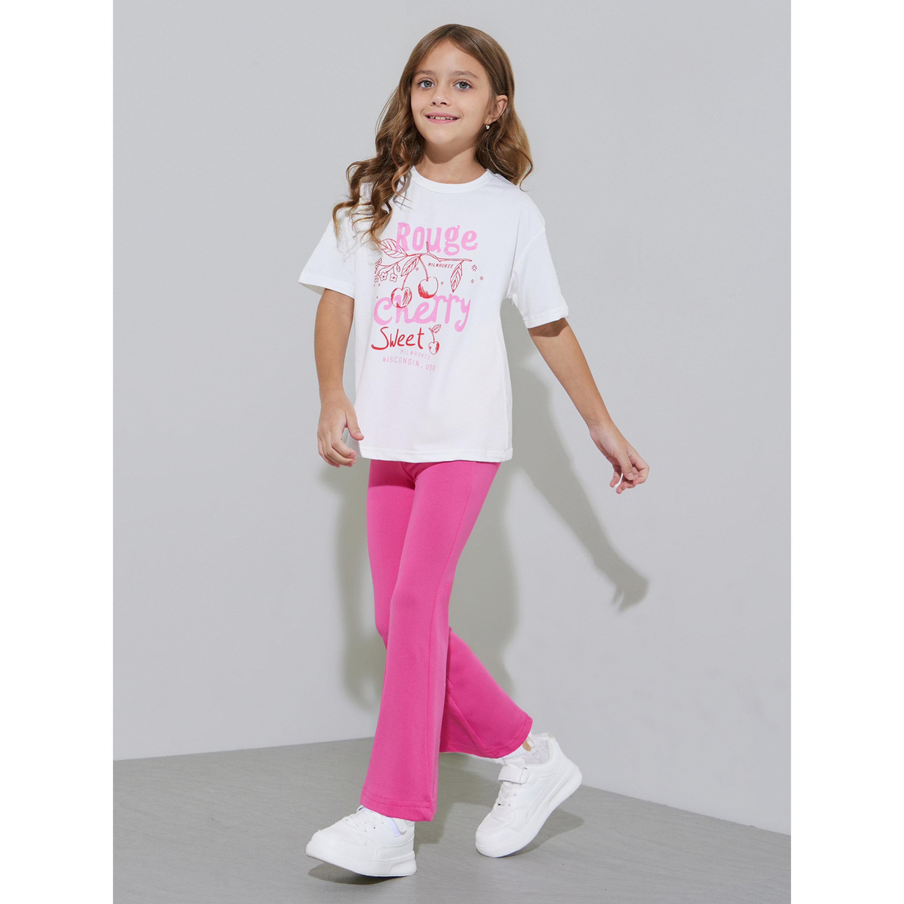 Styli Girls White Graphic Print Oversized T-Shirt and Flared Leggings Set-girls-clothing-setsandcoords-image-1