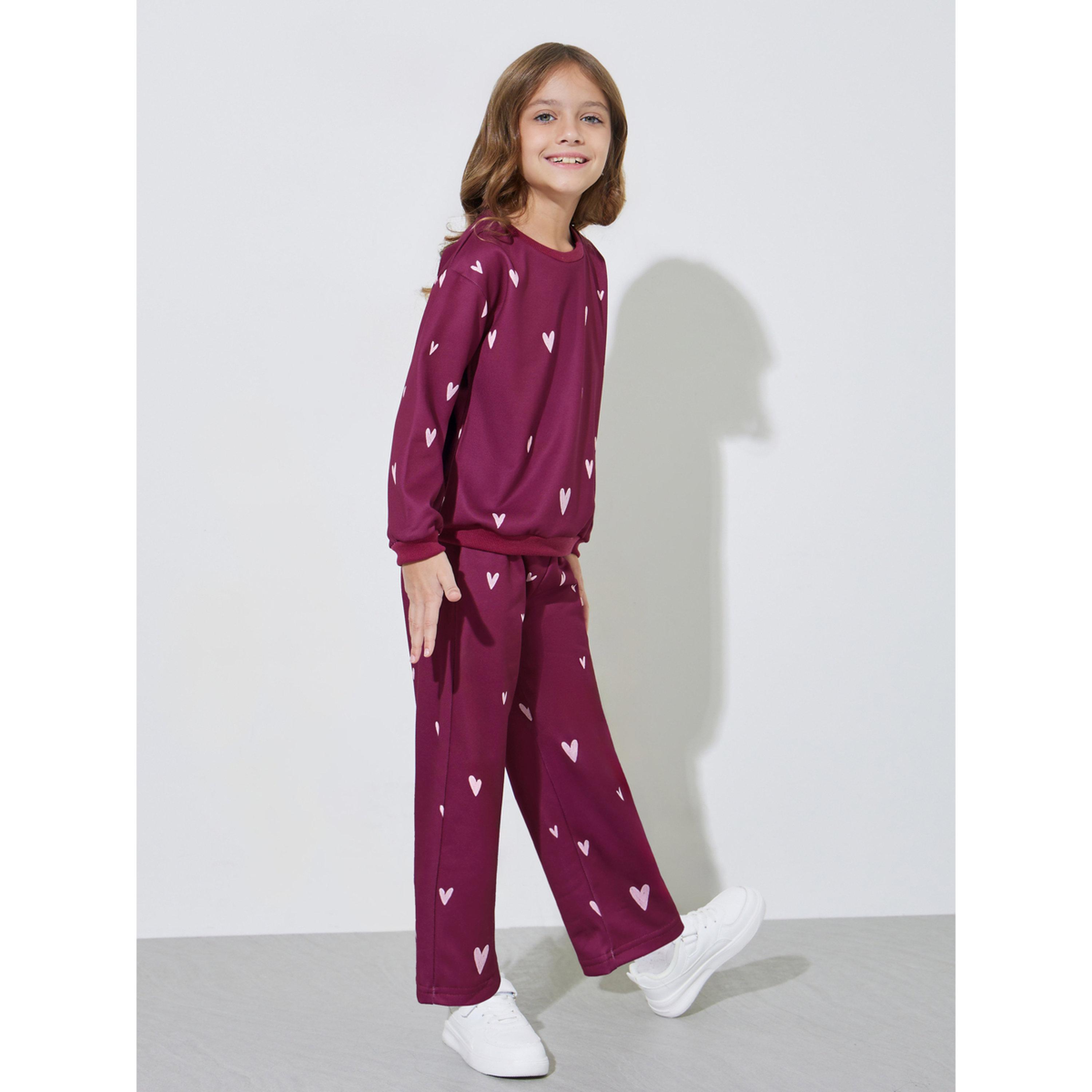 مجموعة من بنطال جوغر وسويت شيرت واسع بطبعة قلوب بالكامل للبنات-girls-clothing-setsandcoords-image-1