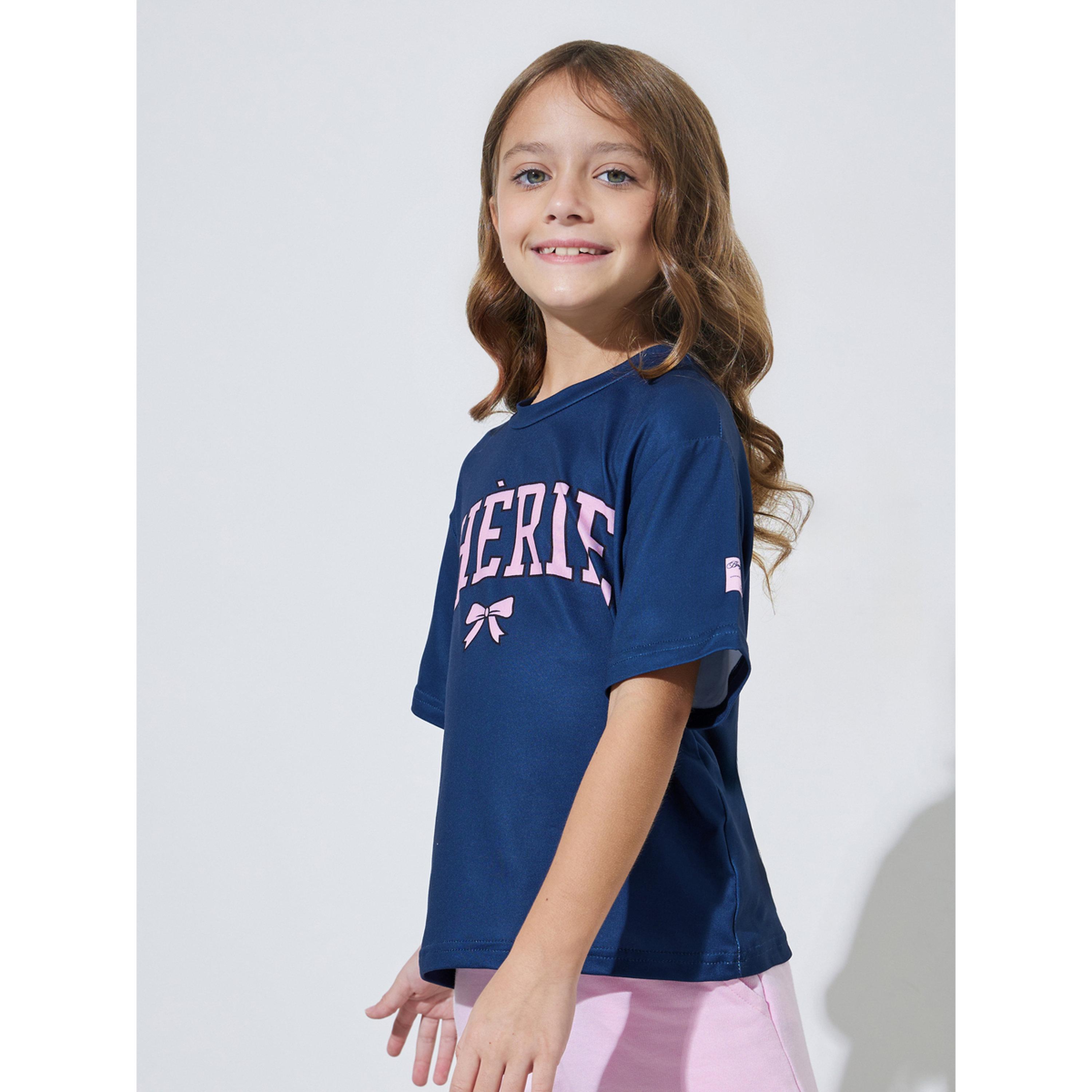 Styli Girls Navy Blue Graphic Print Oversized T-Shirt-girls-clothing-tshirts-image-1