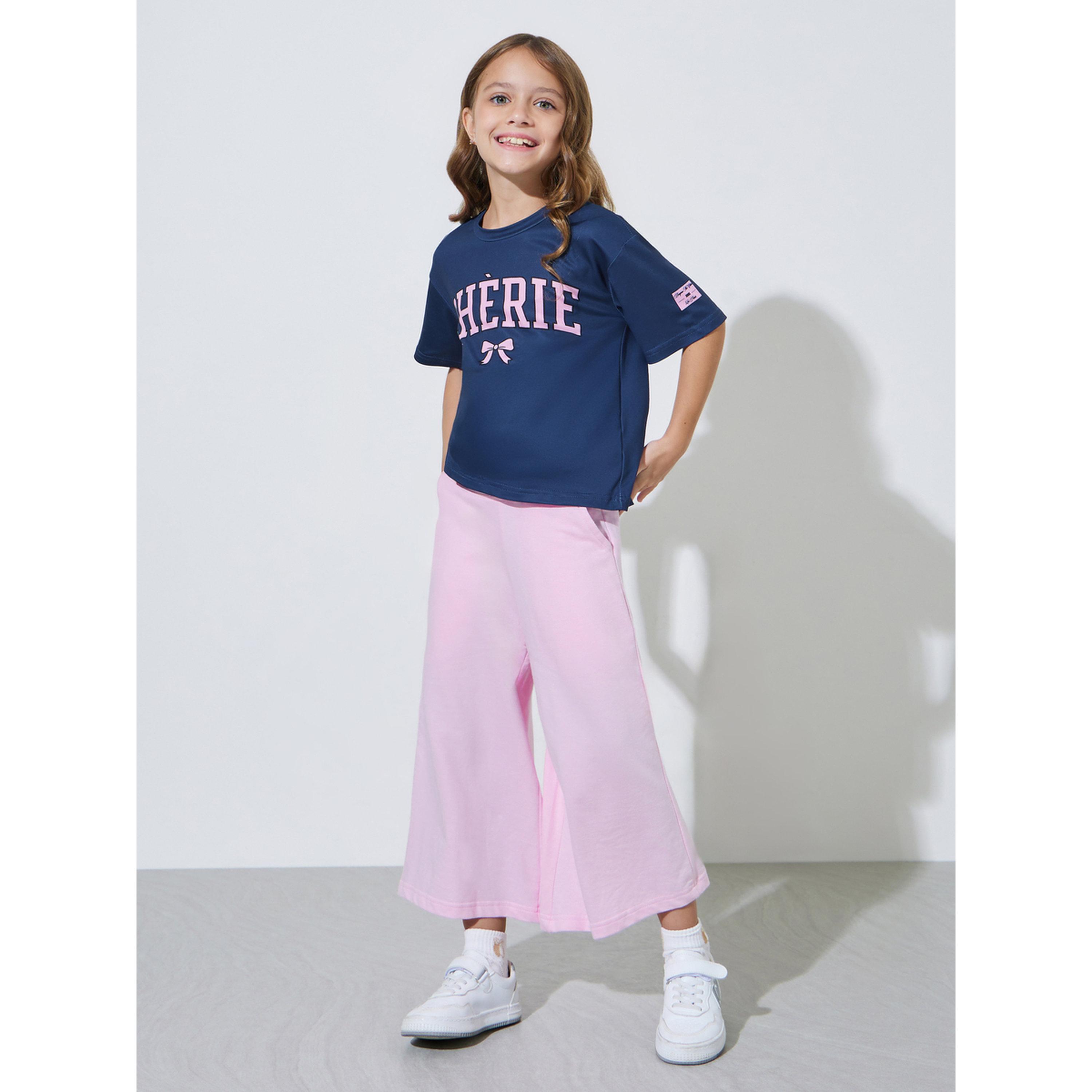 Styli Girls Navy Blue Graphic Print Oversized T-Shirt-girls-clothing-tshirts-image-2