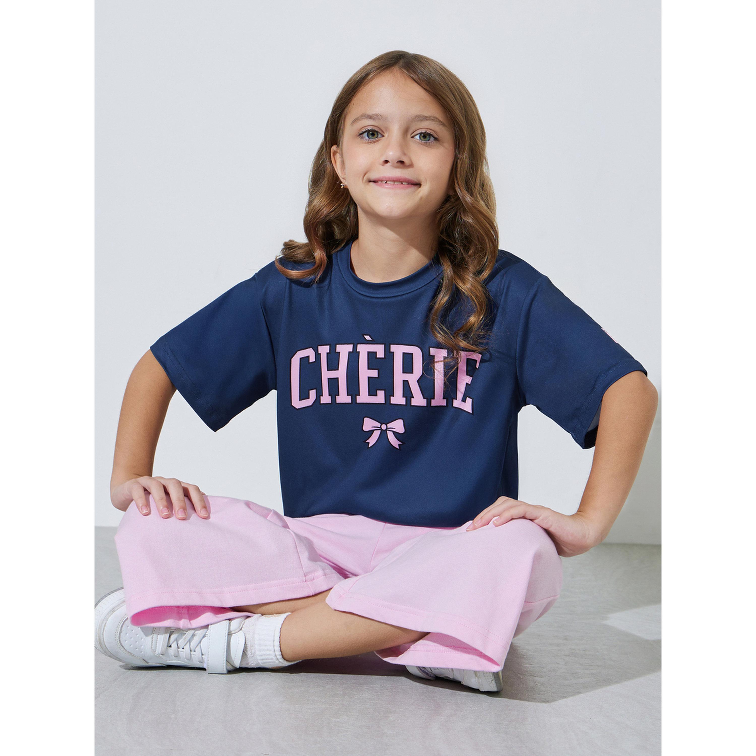 Styli Girls Navy Blue Graphic Print Oversized T-Shirt-girls-clothing-tshirts-image-3