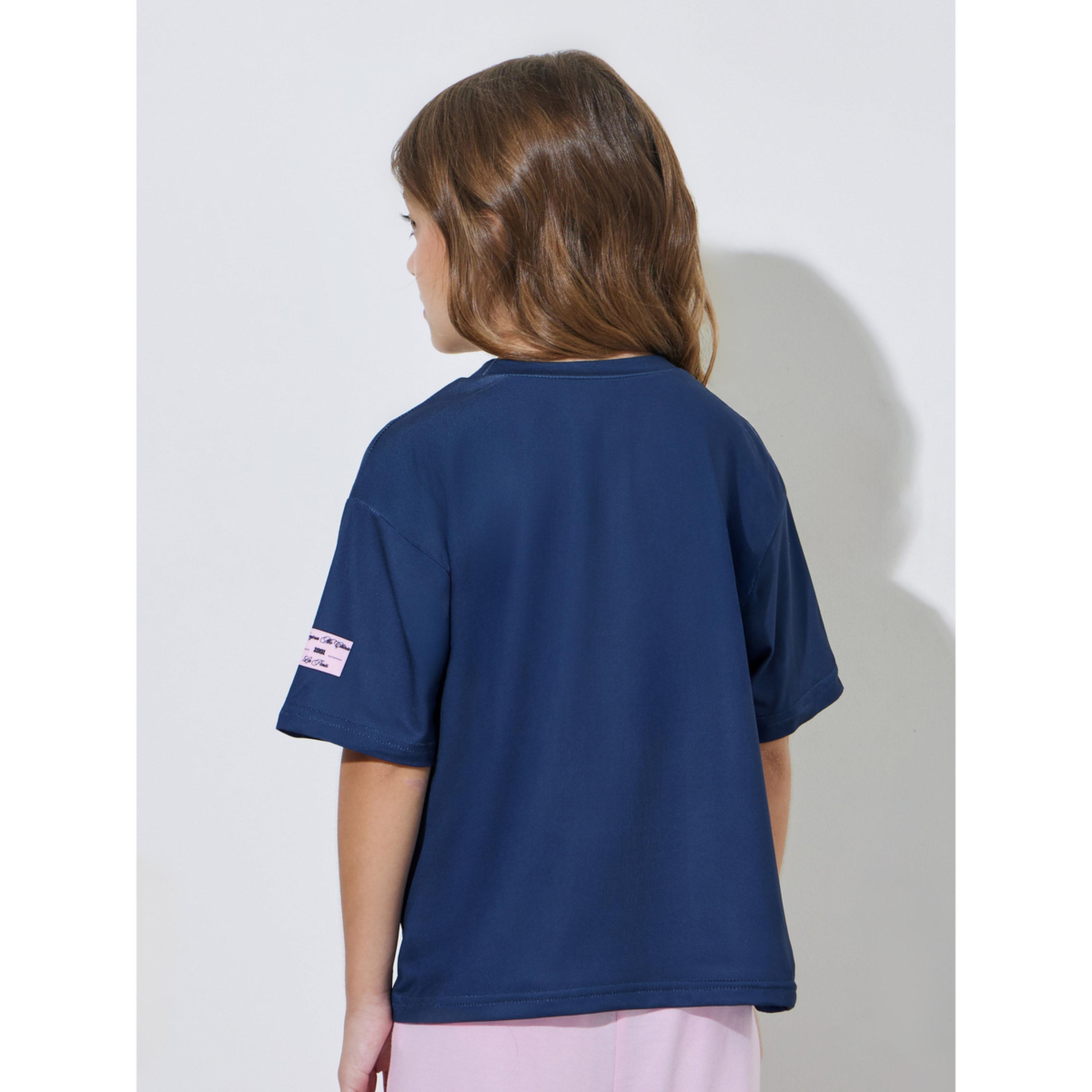 Styli Girls Navy Blue Graphic Print Oversized T-Shirt-girls-clothing-tshirts-image-4