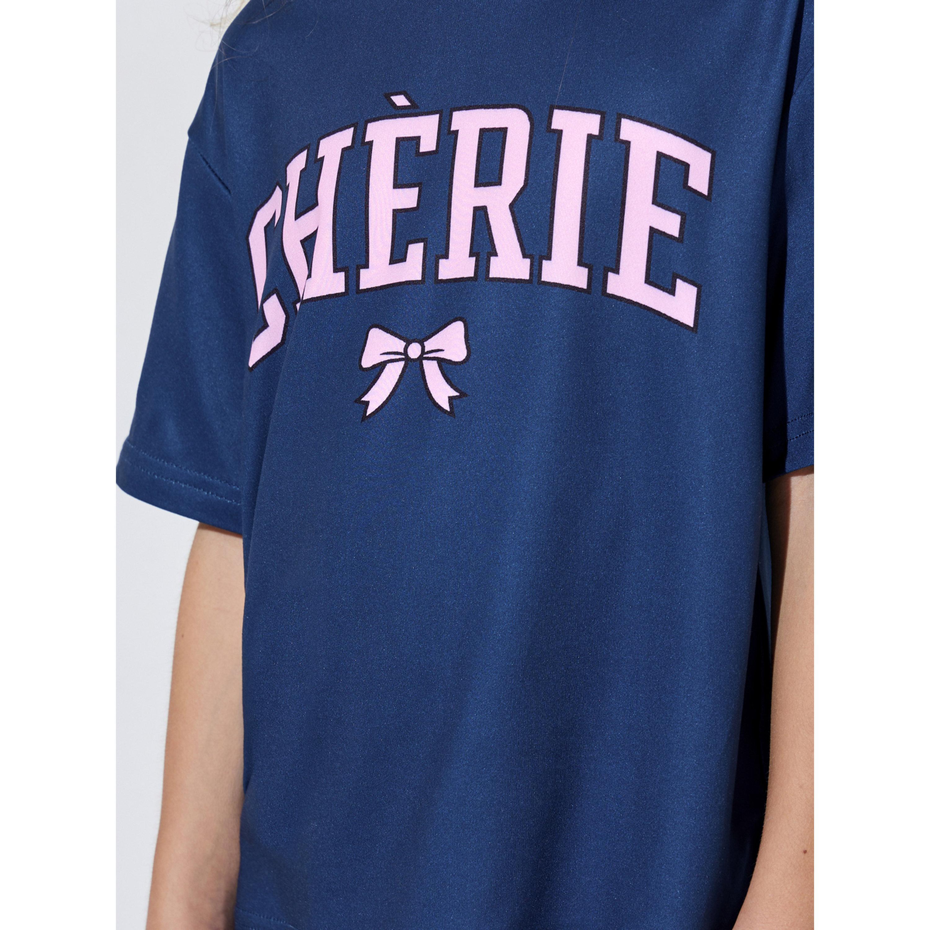 Styli Girls Navy Blue Graphic Print Oversized T-Shirt-girls-clothing-tshirts-image-5