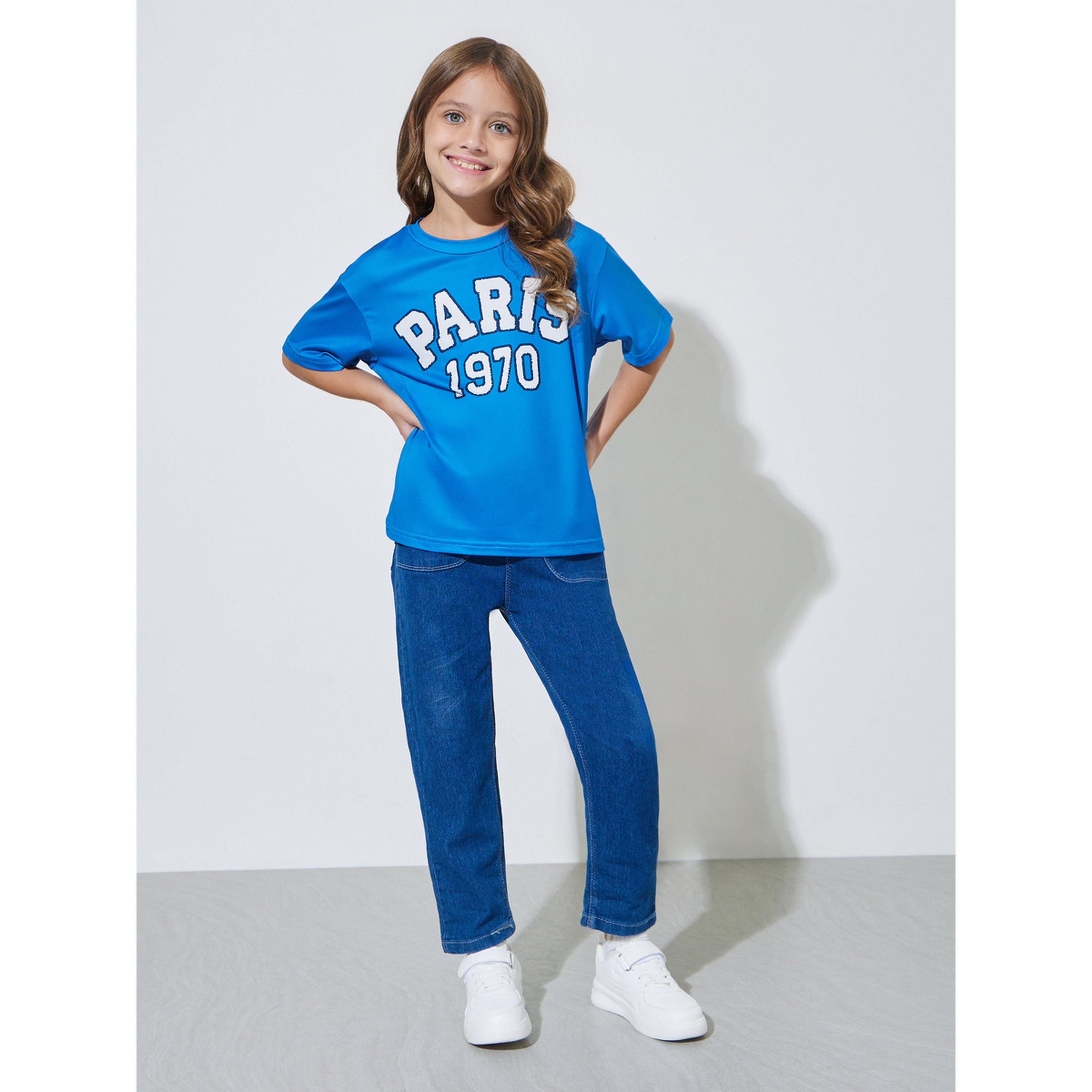 Styli Girls Blue Graphic Print Oversized T-Shirt-girls-clothing-tshirts-image-2