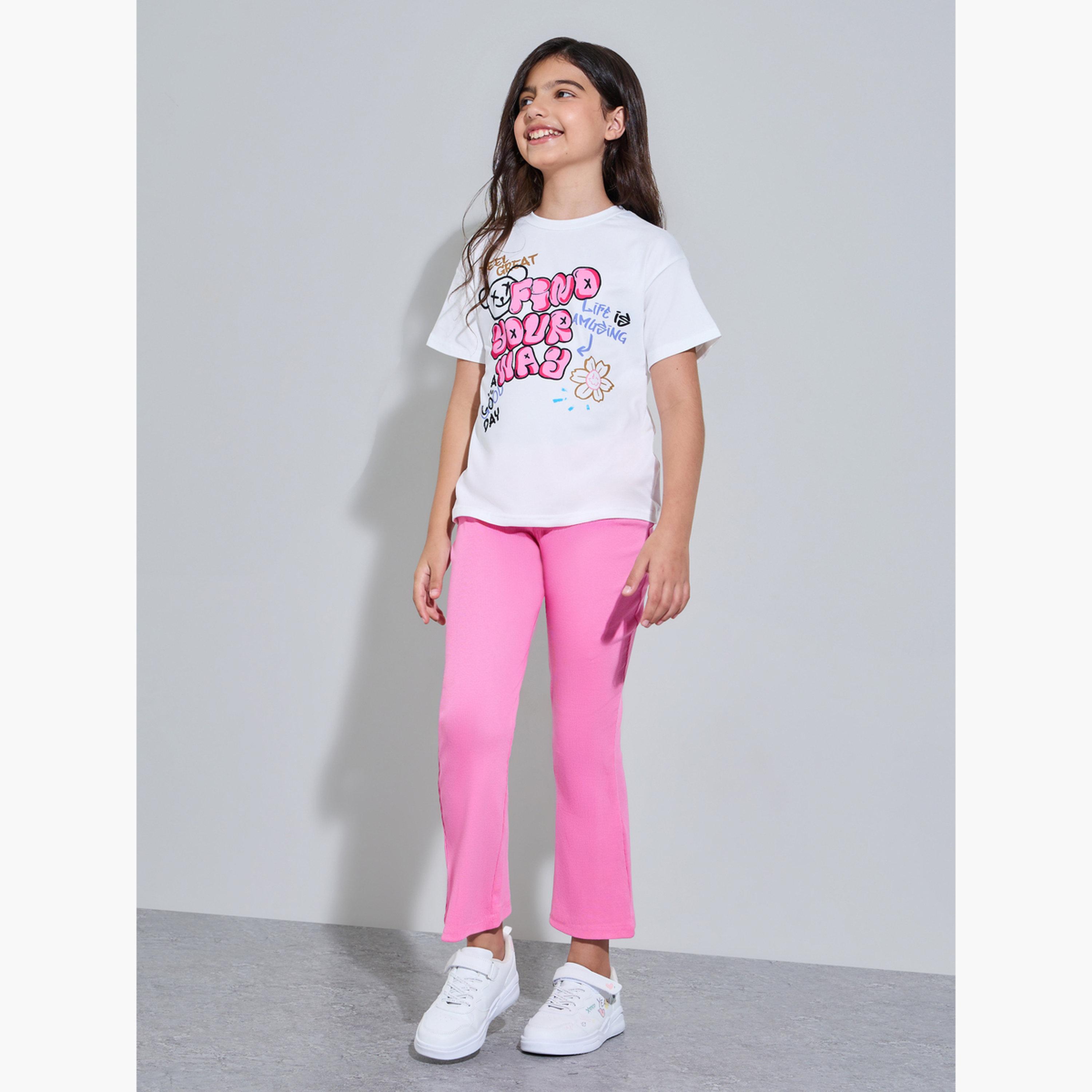 Styli Teen Girls Off White Oversize graphic Print T-Shirt-girls-clothing-tshirts-image-2