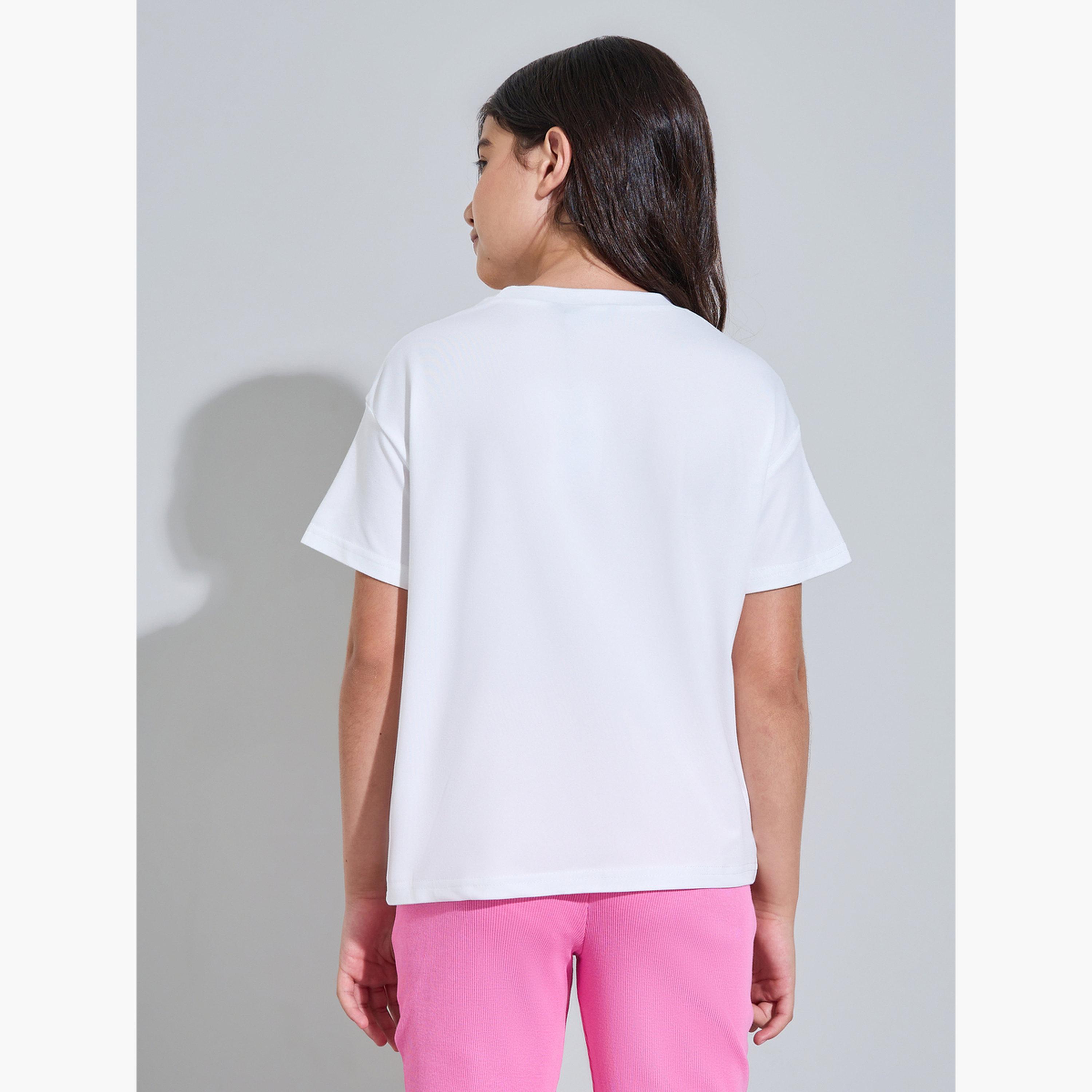 Styli Teen Girls Off White Oversize graphic Print T-Shirt-girls-clothing-tshirts-image-3