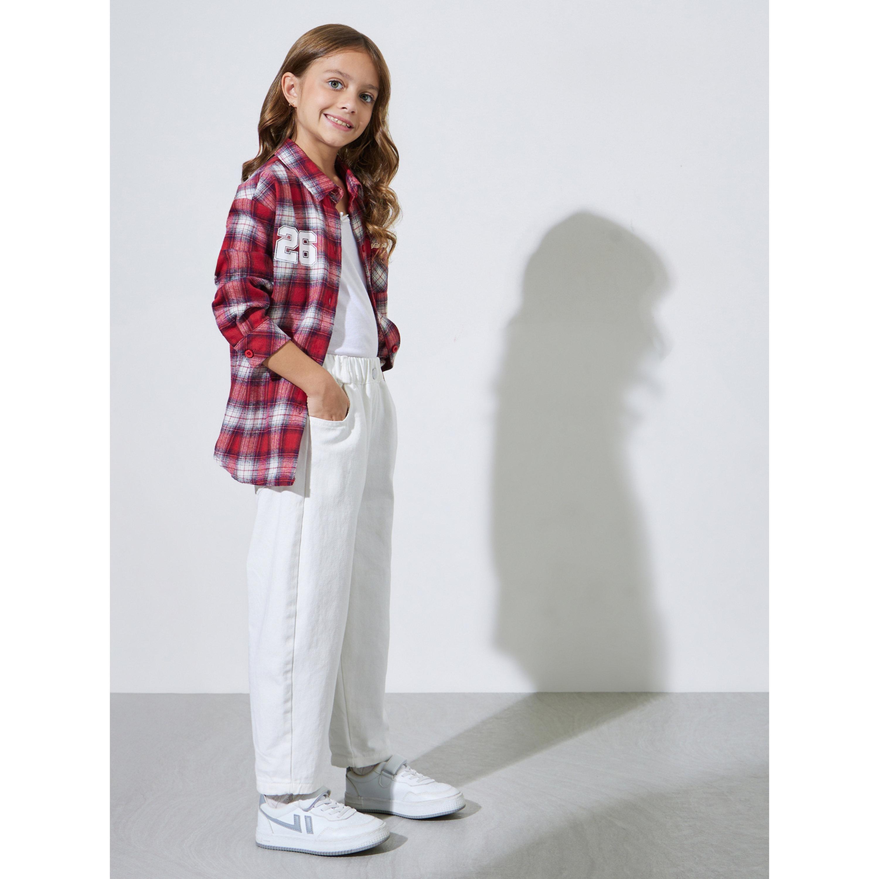 قميص واسع بطبعة مربعات وتفاصيل جيب للبنات-girls-clothing-blousesandshirts-image-2